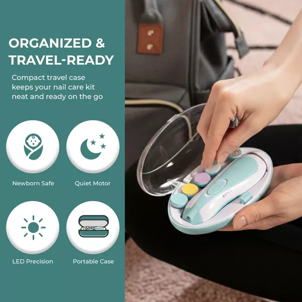 Sperric Baby Electric Nail Trimmer Kit w/ Light, Quiet Operation, 6 Interchangeable Heads Gentle Precise Baby Nail Care