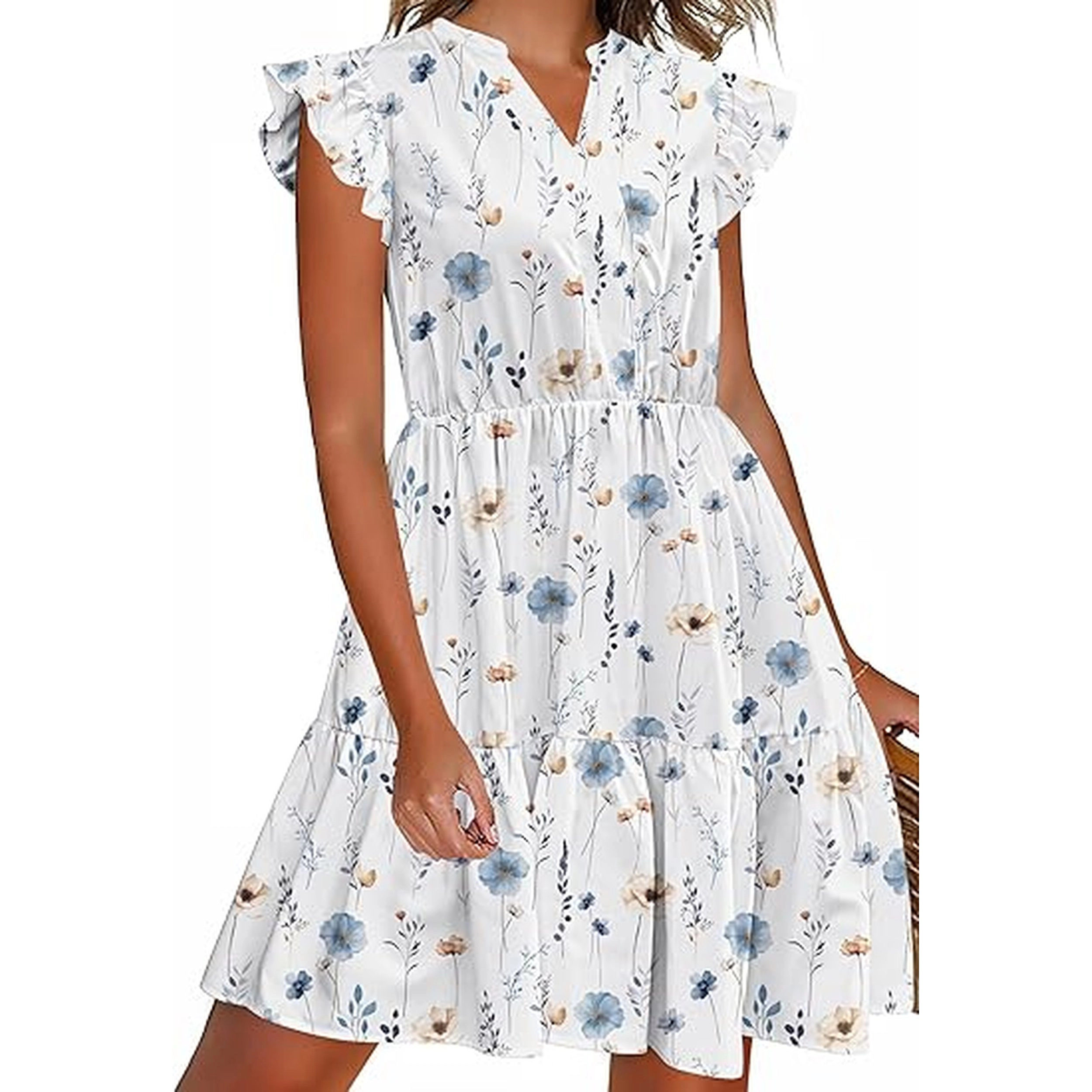 Zeagoo Women's V Neck Cap Sleeve Mini Dress
