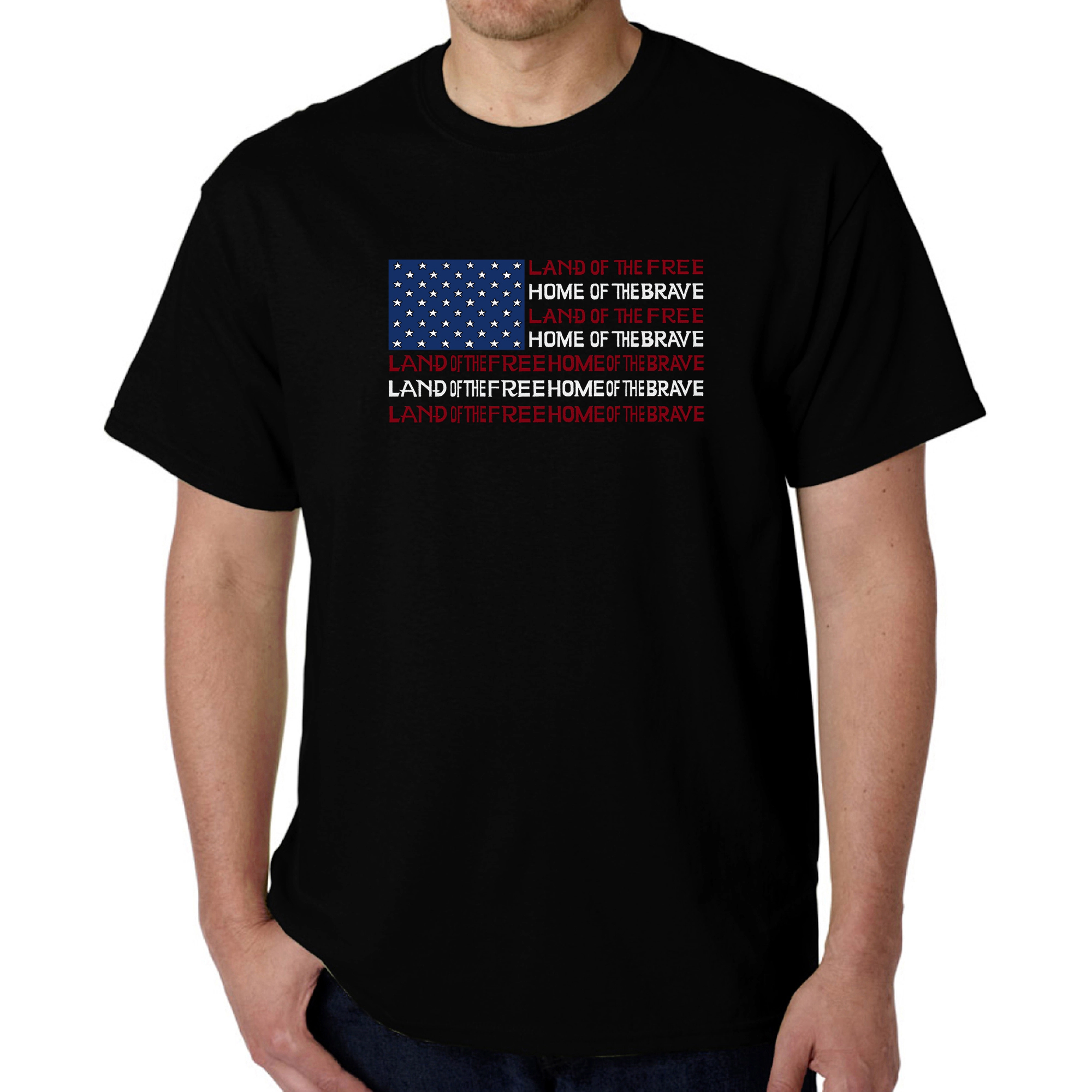 LA Pop Art Men's Word T-Shirt - Land Of The Free American Flag
