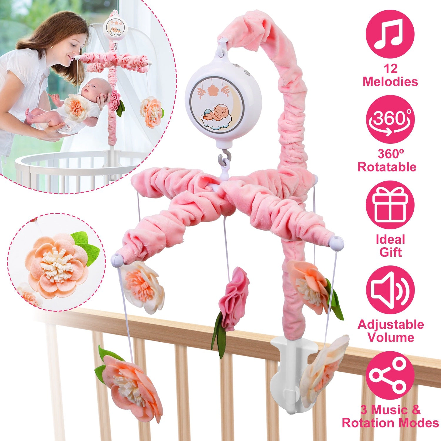 GBruno Kids' Kids' Musical Crib Mobile With Flower Rattles
