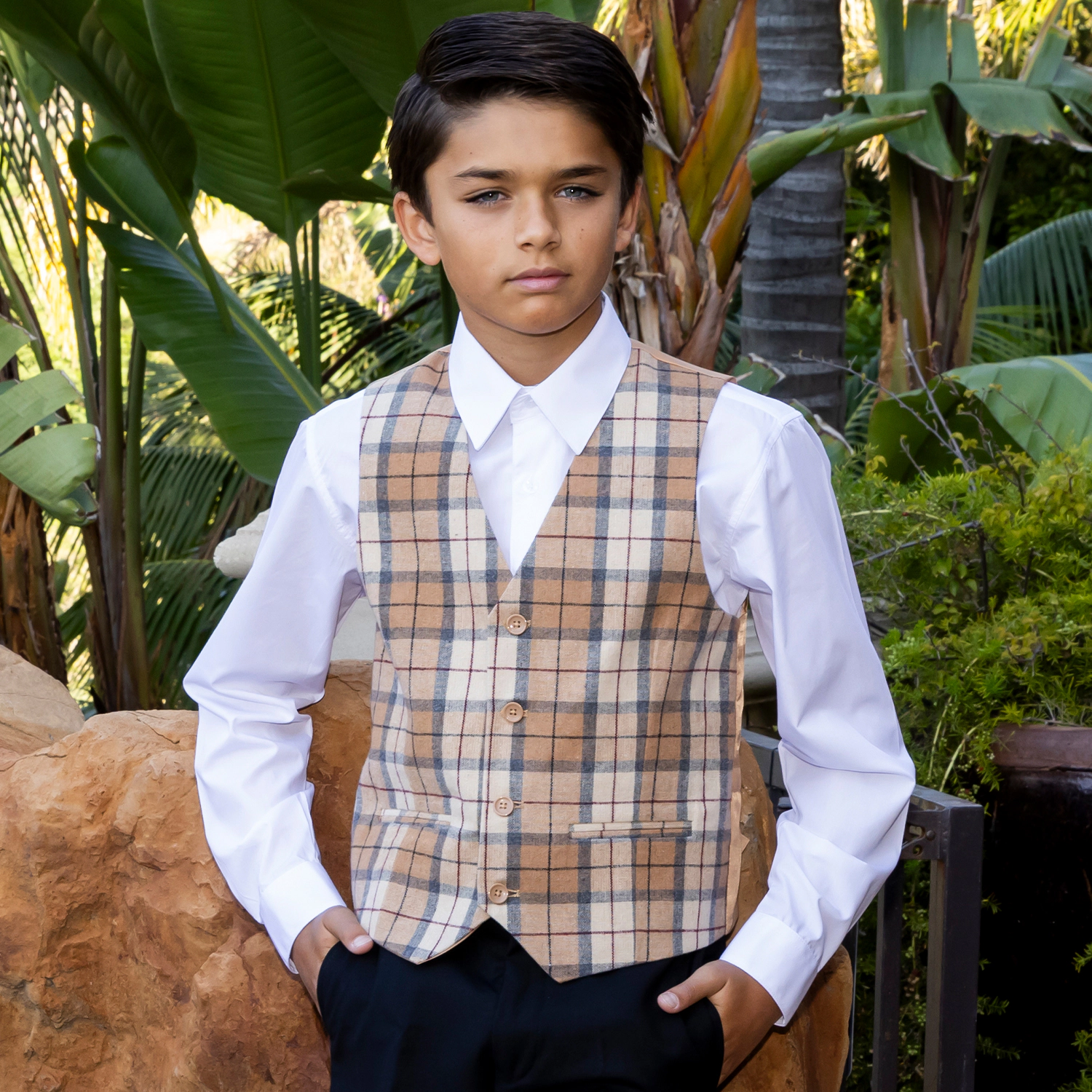 Gioberti Boy's Tweed Plaid Formal Suit Vest