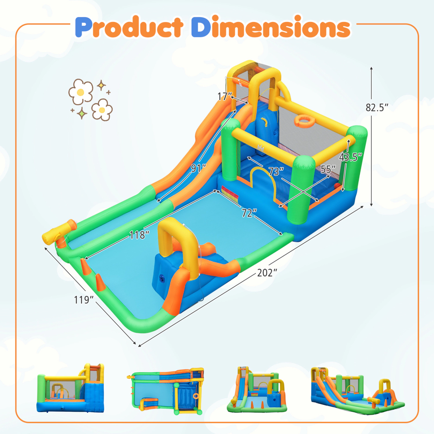 LJG 11-in-1 Inflatable Bounce House with Water Slides for Kids without Blower