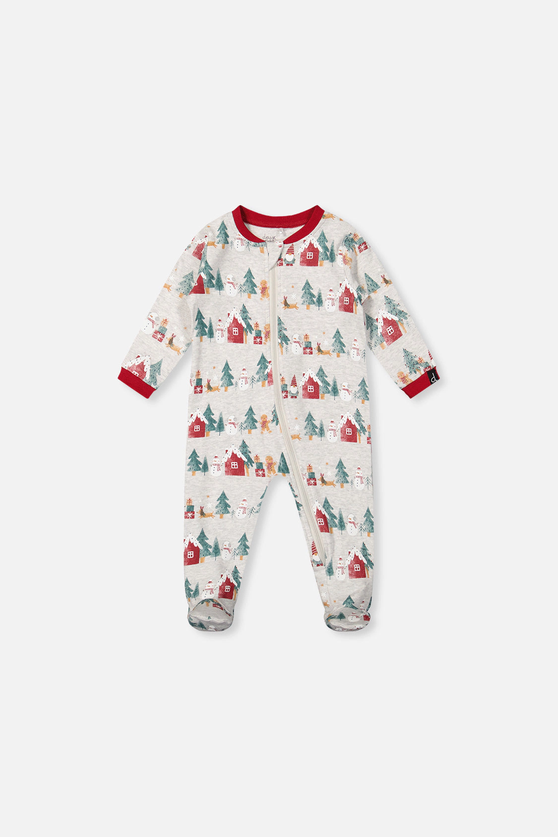 Deux par Unisex Organic Cotton Footed Zip Front One Piece Christmas Print Pajama