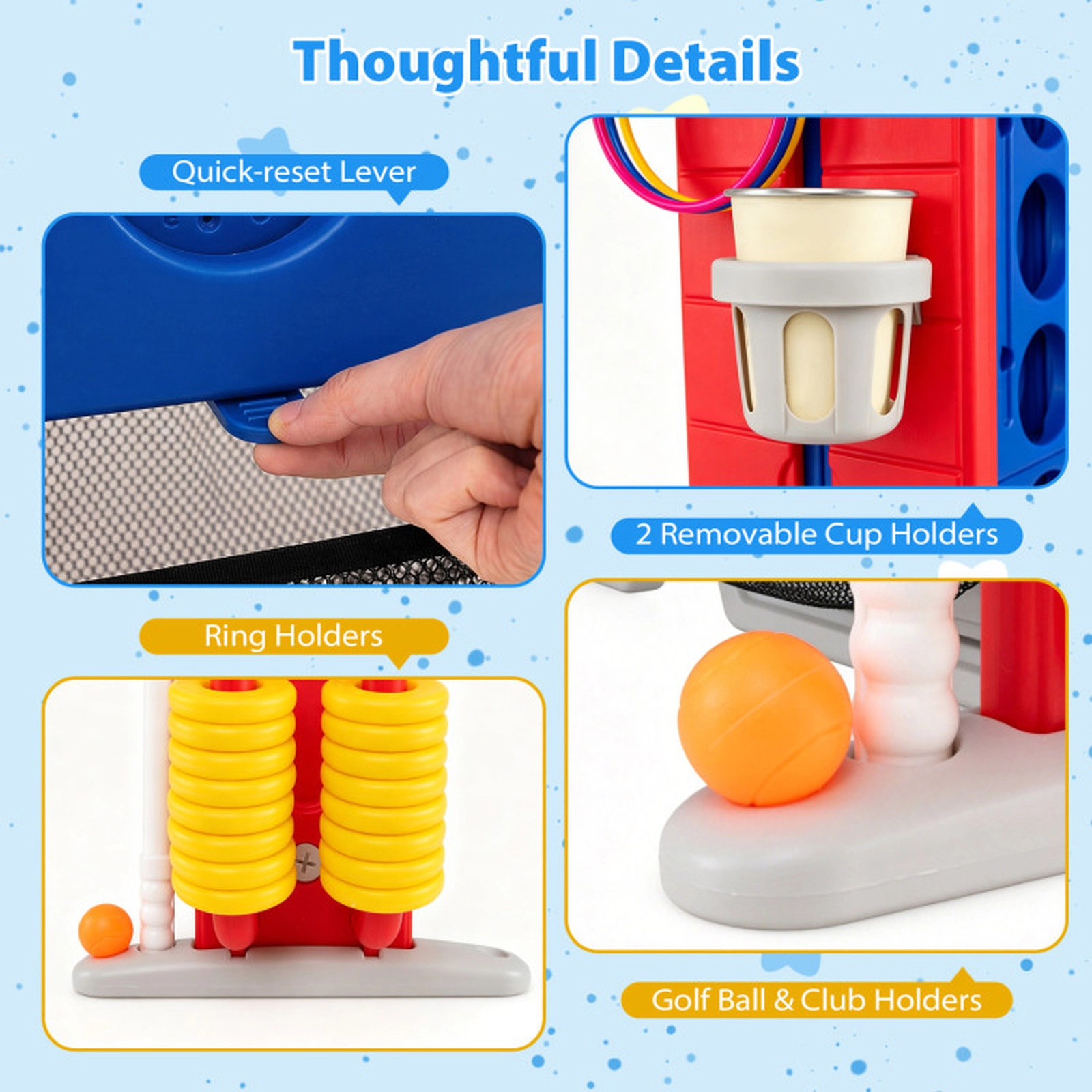 SUGIFT 4-in-1 Height Adjustable 4-in-a-Row Game with Mesh Storage Net Cup Holders and Carrying Bag