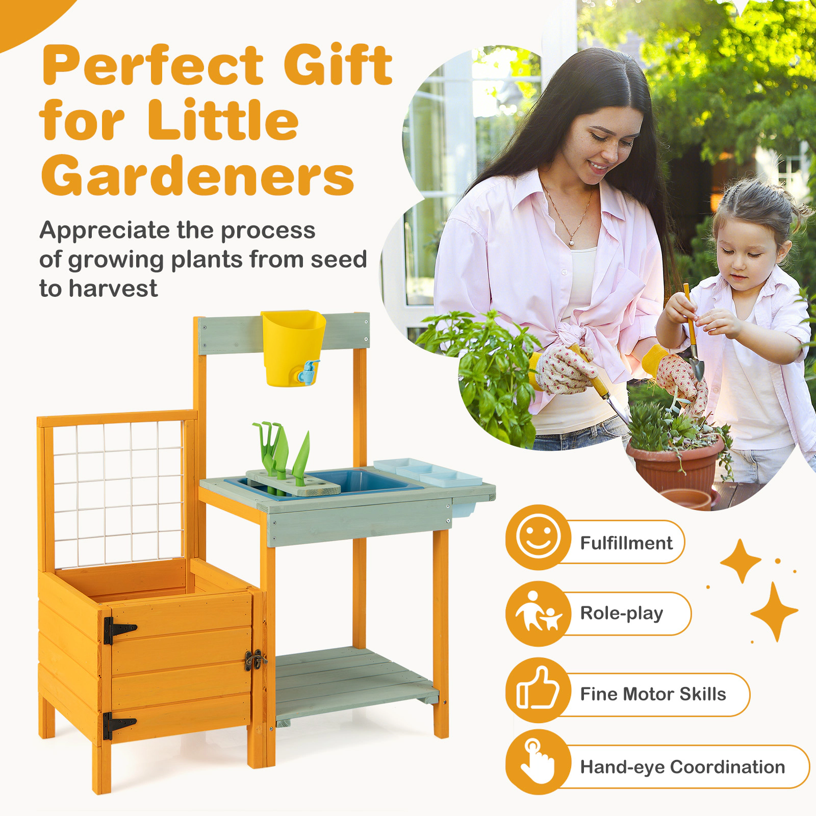 LJG Kids Outdoor Potting Bench with See-Through Window