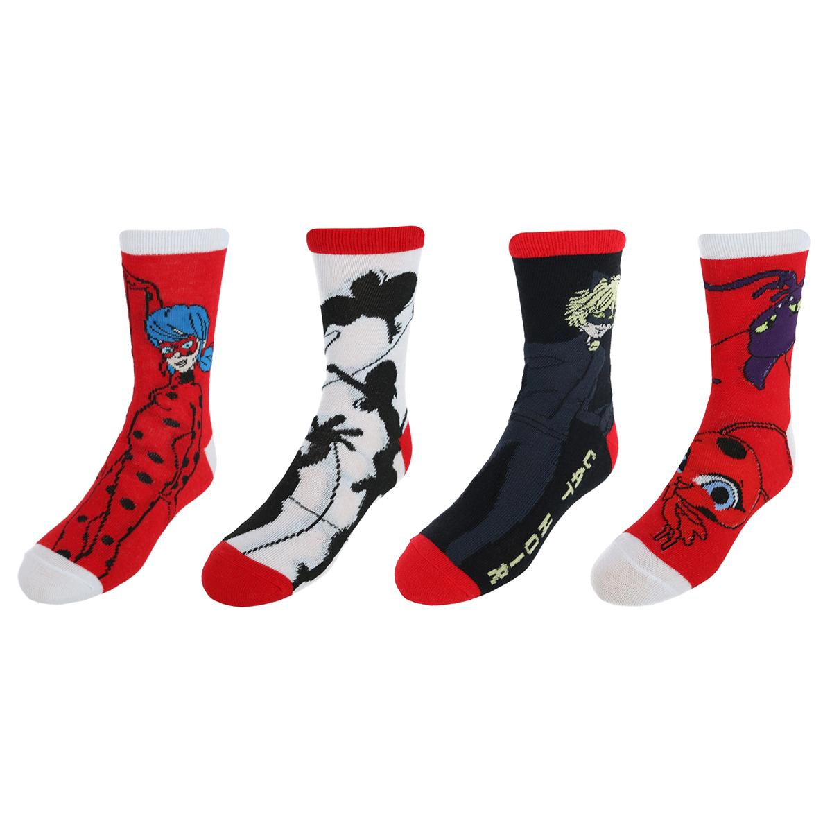 Textiel Trade Kids Disney Miraculous Ladybug & Cat Noir Crew Socks (4 Pack)