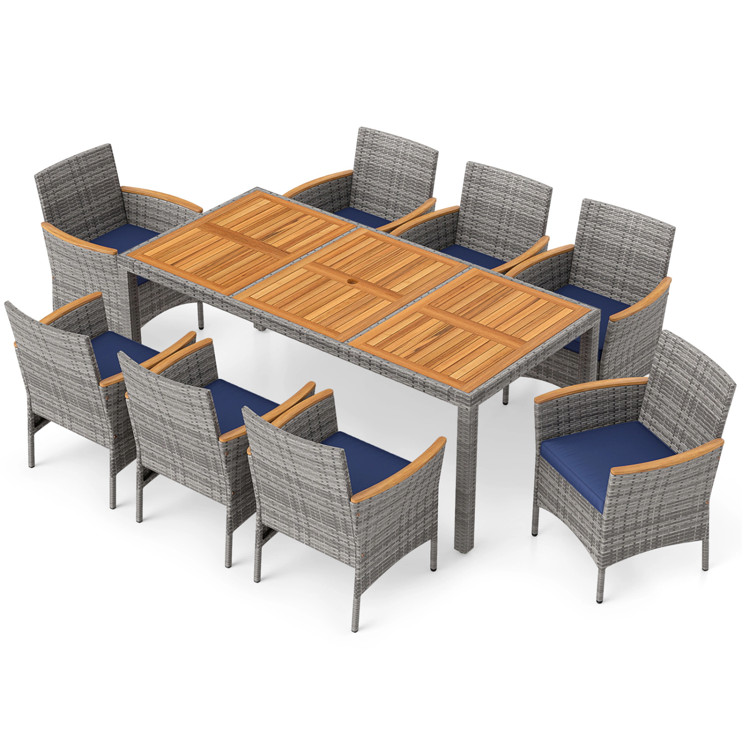 LJG 9 Pieces Patio PE Wicker Dining Set for Deck Garden and Yard