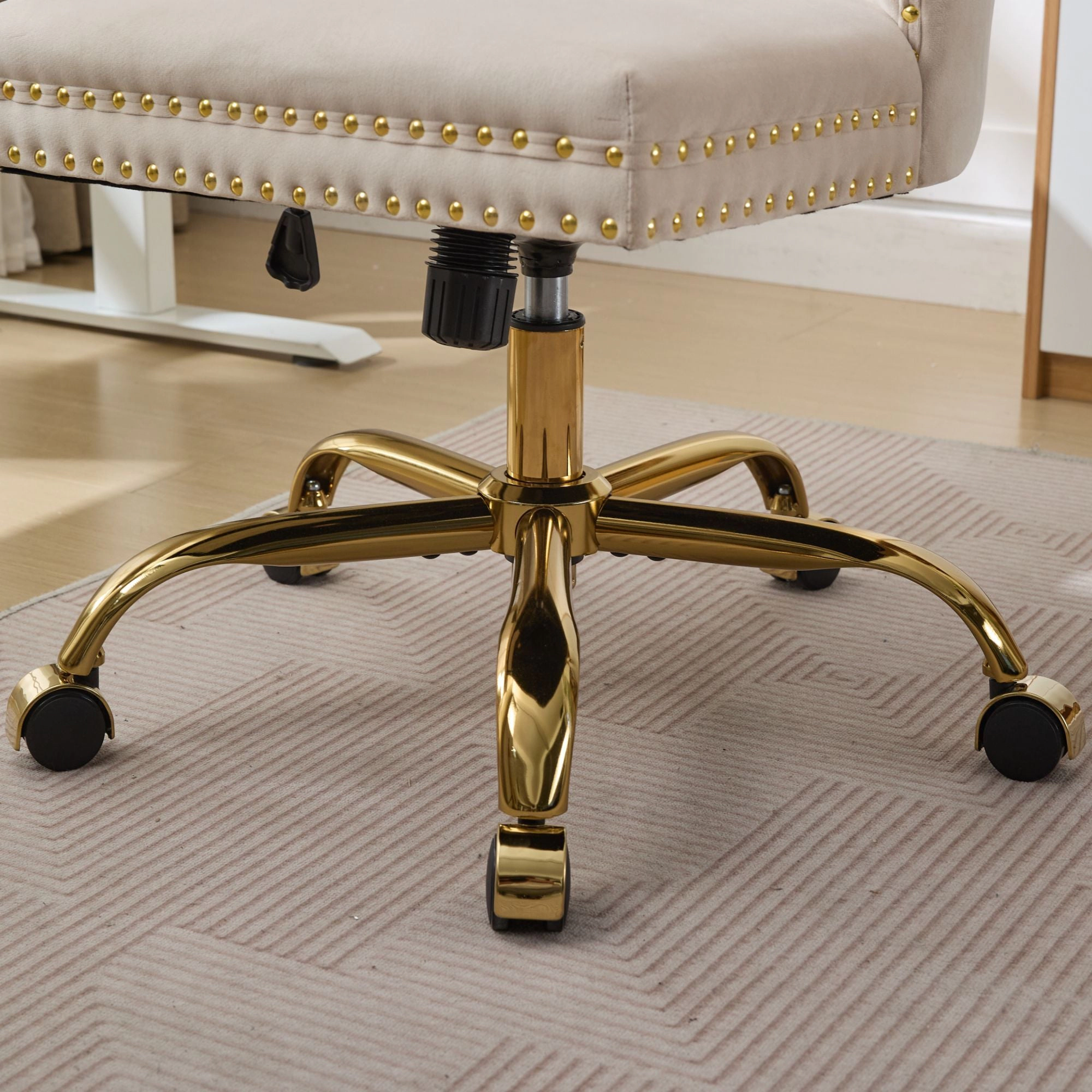 Platinum-Level Office Chairs Beige Velvet Tufted Office Chair, Modern Swivel Desk Chair