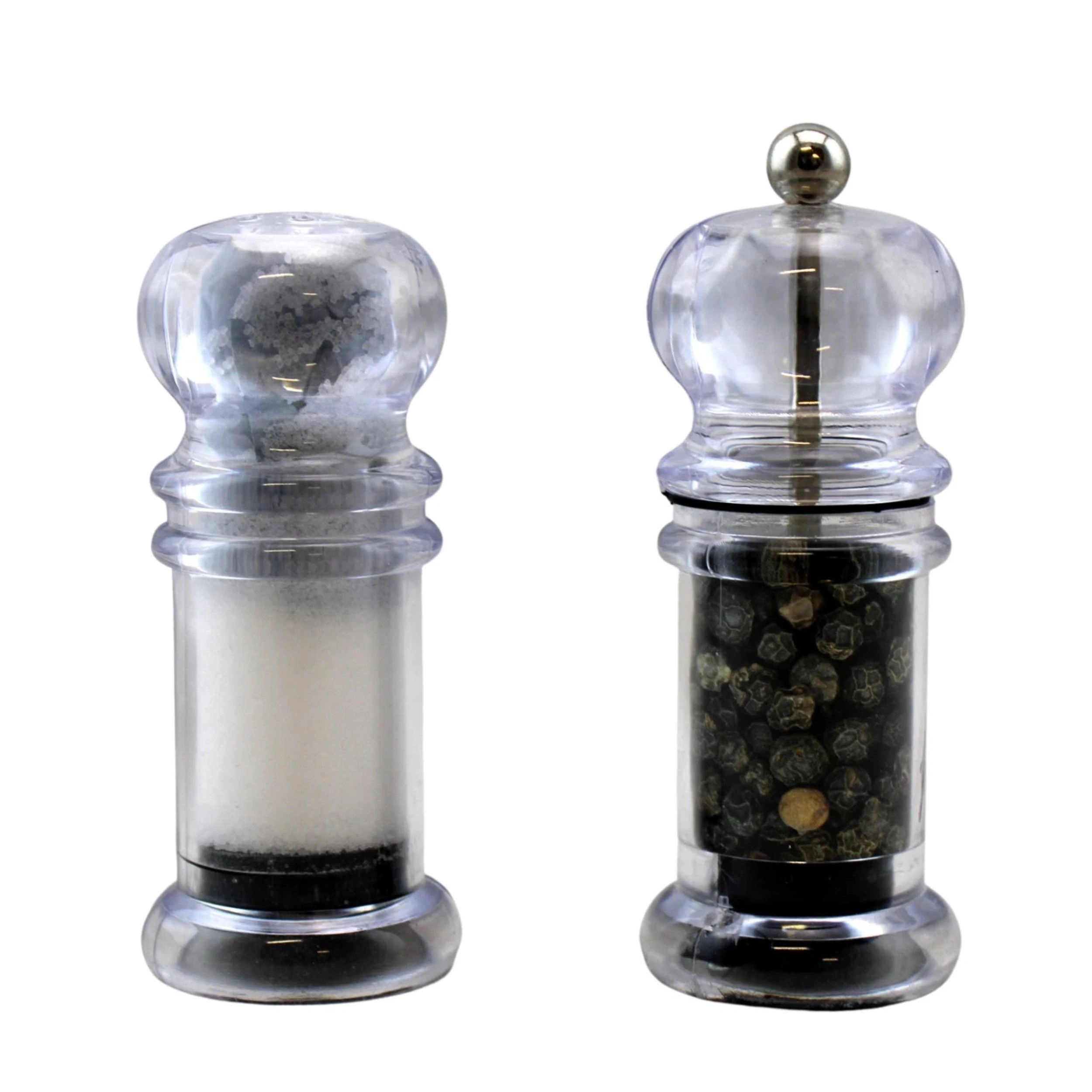 Home Collection Salt Shaker & Pepper Mill Set 4 Inch Clear Plastic Seasoning Set