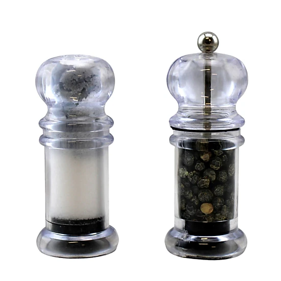 Home Collection Salt Shaker & Pepper Mill Set 4 Inch Clear Plastic Seasoning Set