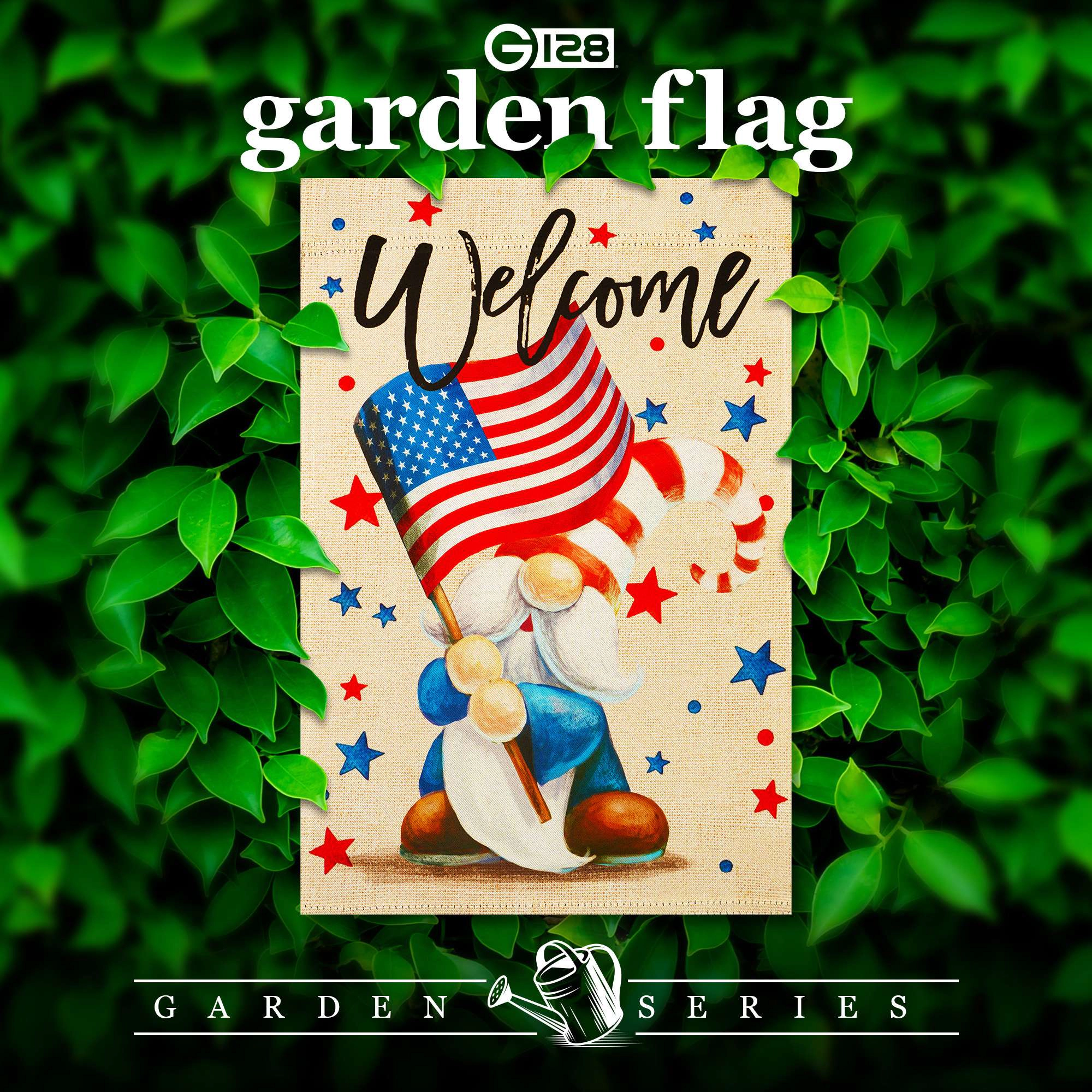 G128 Welcome Patriotic Gnome Garden Flag 12x18 Inch Double-Sided Outdoor Lawn Decoration