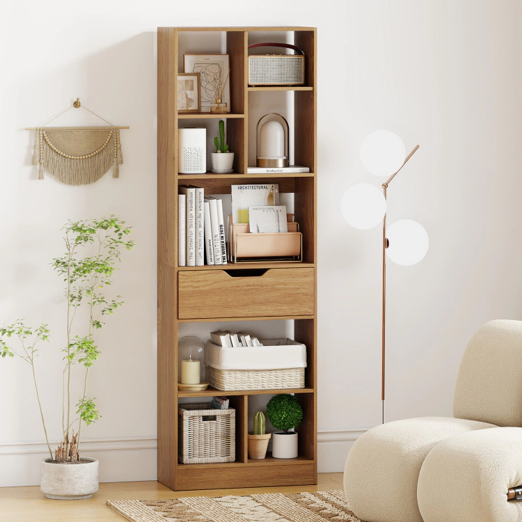 Hivvago 61inch Tall Freestanding Bookcase with Drawer 8-Cube Storage Organizer