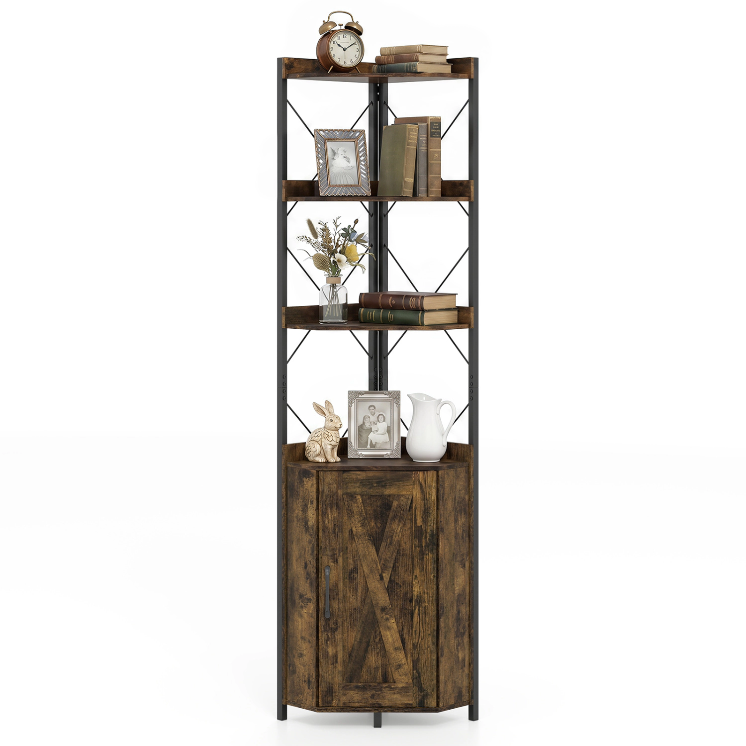 LJG Tall Corner Storage Cabinet with 3-Tier Shelf and Enclosed Cabinet