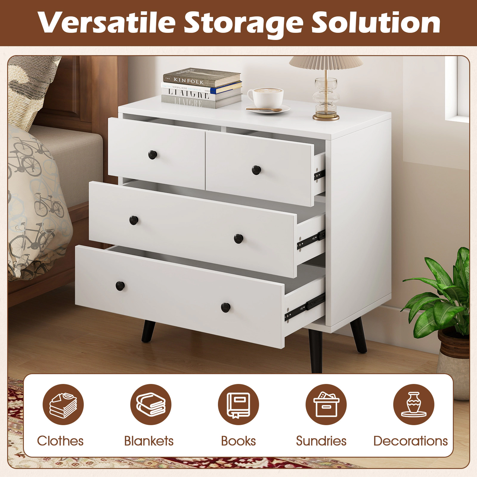 SUGIFT 4-Drawer Freestanding Dresser Chest of Drawers Sideboard Cabinet 110-lb Top Capacity 32-in Tall White