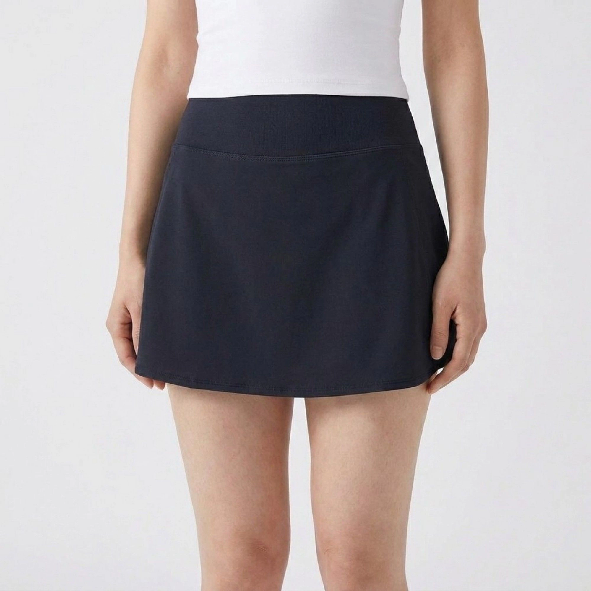 Anna-Kaci Women's High-Waist Athletic Skort with Wide Waistband Curved Hem Smooth Stretch Knit and Built-In Shorts