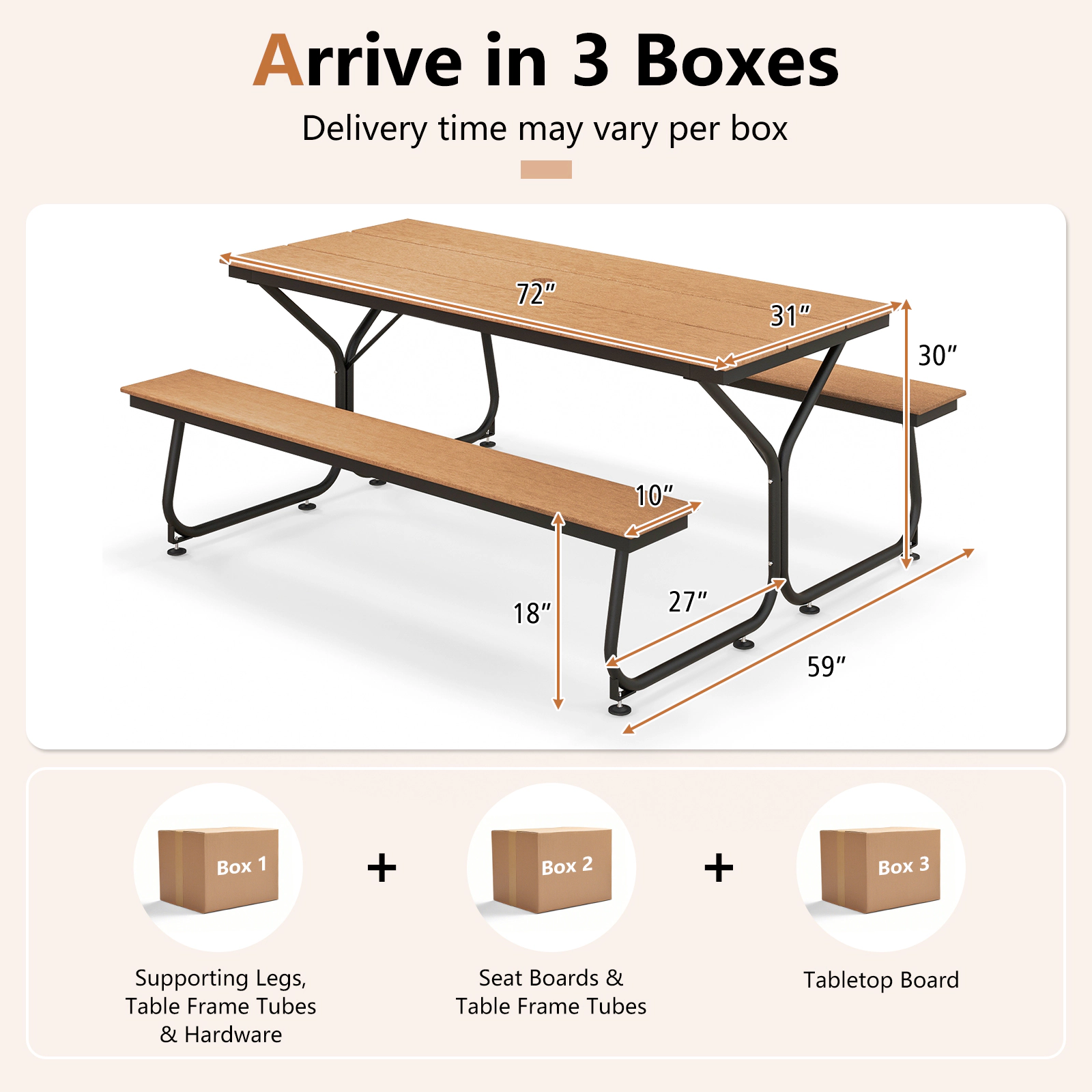 SUGIFT 6-ft Brown Outdoor Picnic Table Set with Two Benches and Umbrella Hole