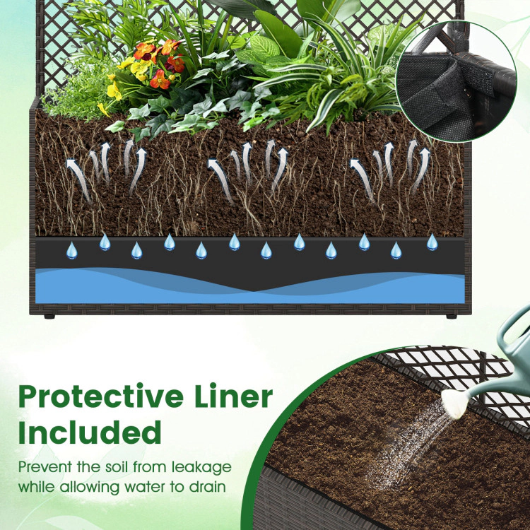 Hivvago 49 Inch Raised Garden Bed with Trellis and Wicker Planter Box