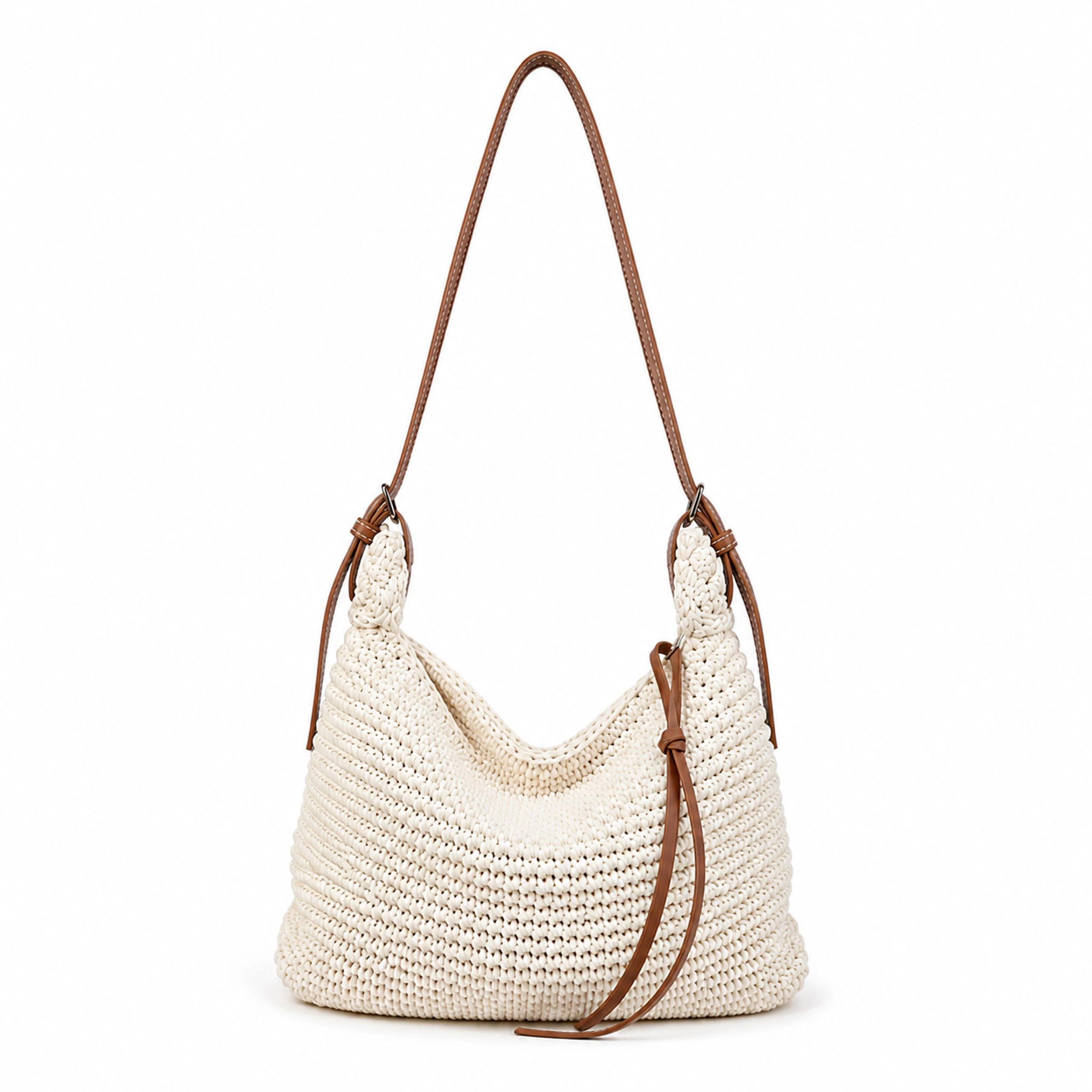 Alilang Women's Woven Hobo Shoulder Crossbody Bag with Zip Closure and Slouchy Shape, Beige