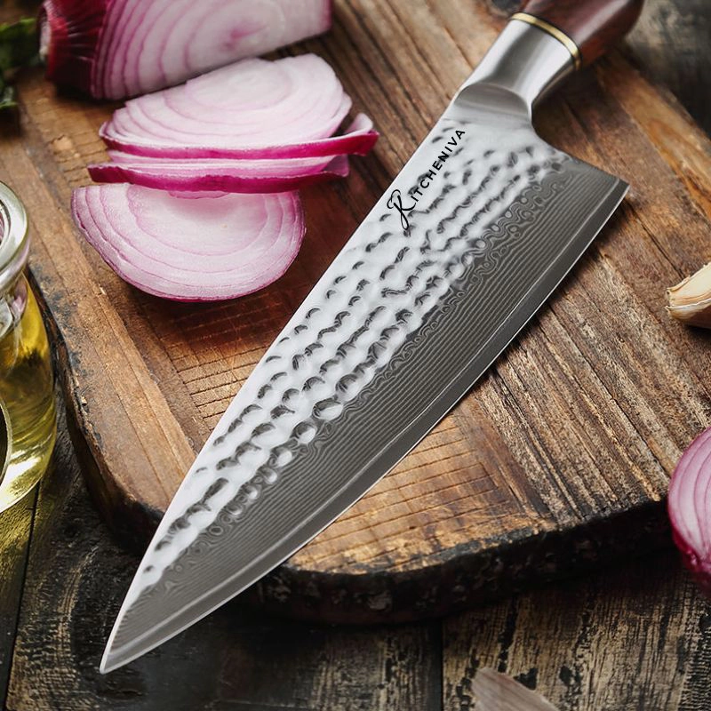 Kitcheniva 8-Inch 73 Layer Damascus Powder Steel Chefs Knife With Rose Wood Handle