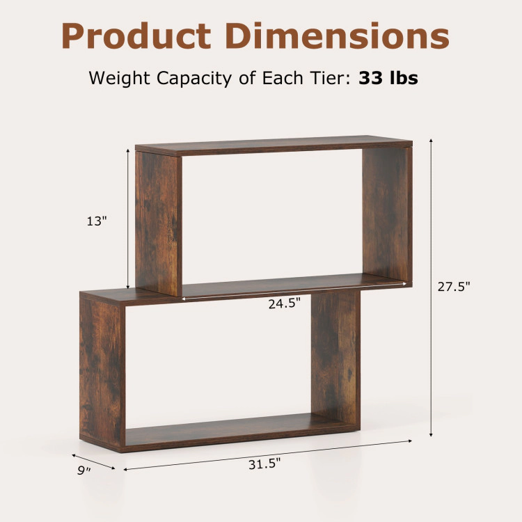 Hivvago 3-Tier Geometric Bookshelf Freestanding Wooden Bookcase with 2 Cubic Compartments