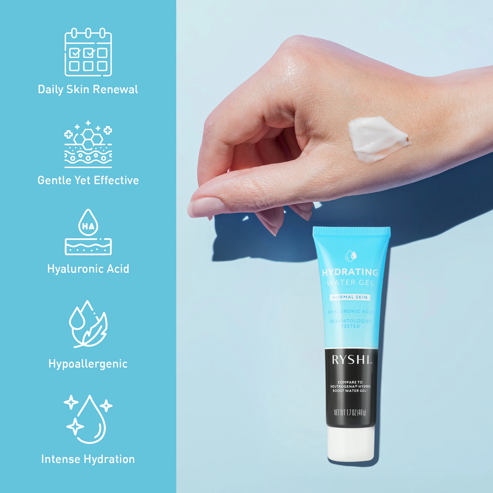 Pursonic Women's Hydrating Skincare Gel Cream with Hyaluronic Acid, Deep Moisture Facial Moisturizer 1.7 Oz