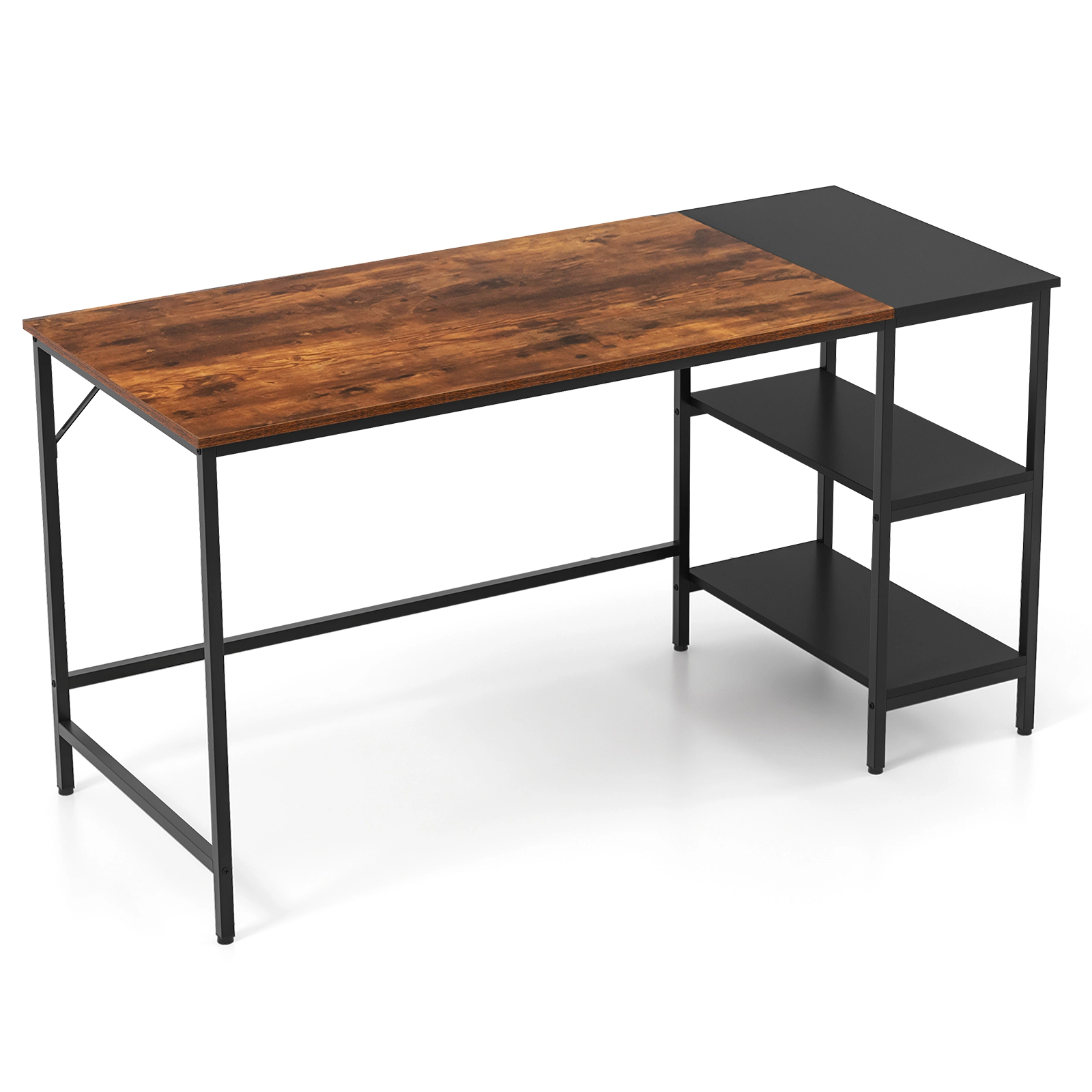 SUGIFT 55-in Modern Industrial Study Writing Desk with 2 Storage Shelves 255-lb Desktop Capacity Rustic Brown Black