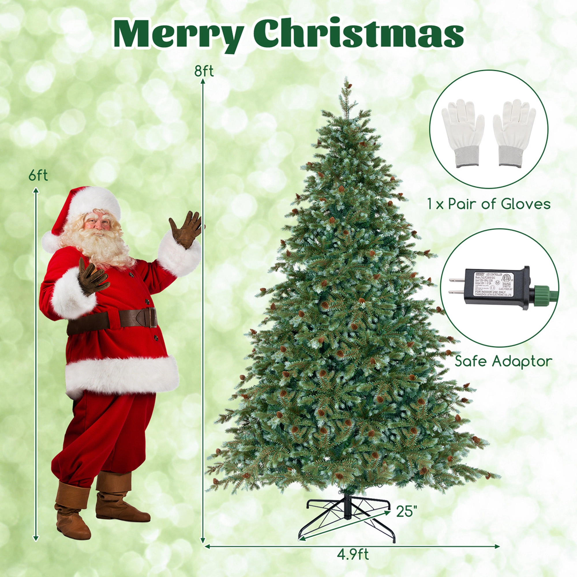 Costway 6/7/8 FT Artificial Christmas Tree with 590/846/1226 Branch Tips 240/340/410 Warm LED Lights