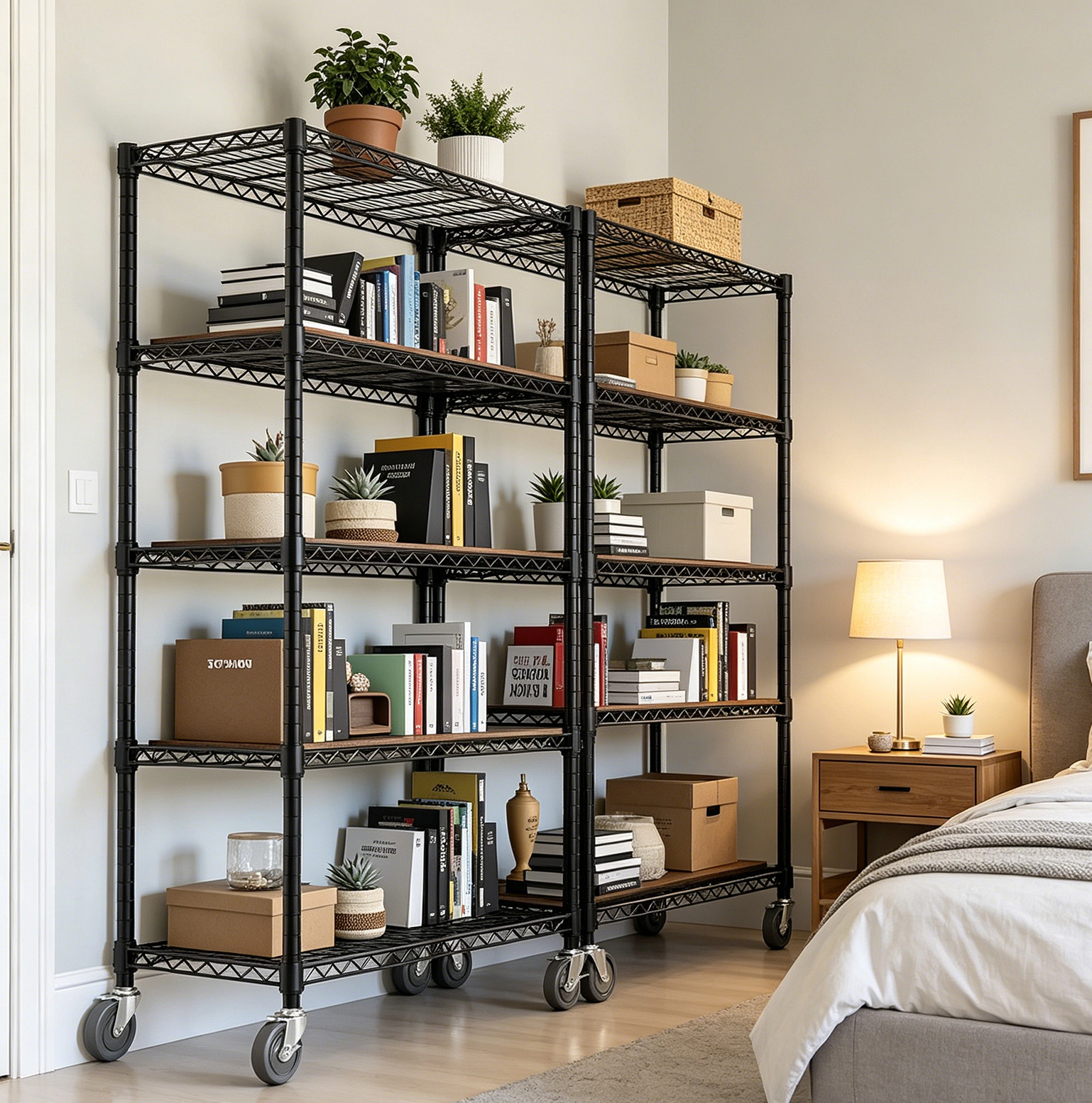 Flynama 5-Tier Steel Shelving Unit, 47.2x17.7x76.7in, 1750lb, Adjustable Rack with Wheels for Home Kitchen Garage