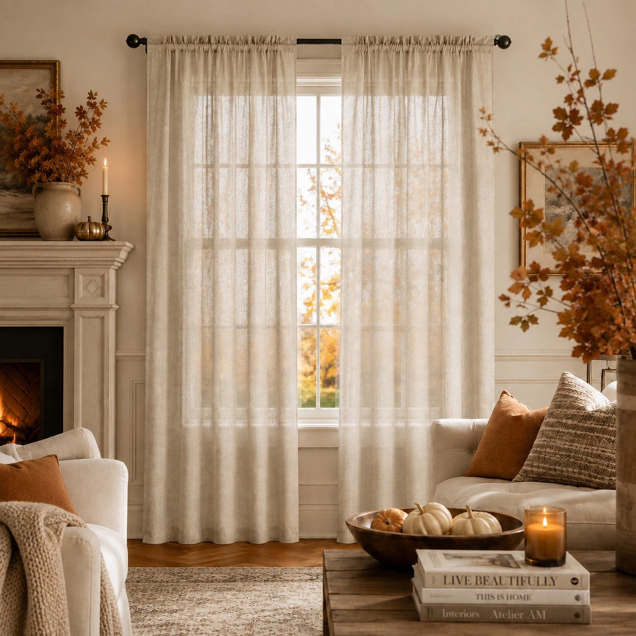 Kate Aurora 1 Piece Flax Semi Sheer Rod Pocket Beige/Linen Curtain Panel - 84 in. Long