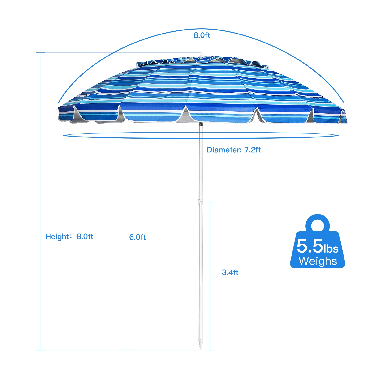 SUGIFT 8-ft Portable Beach Umbrella with Sand Anchor and Tilt Mechanism for Garden and Patio Navy