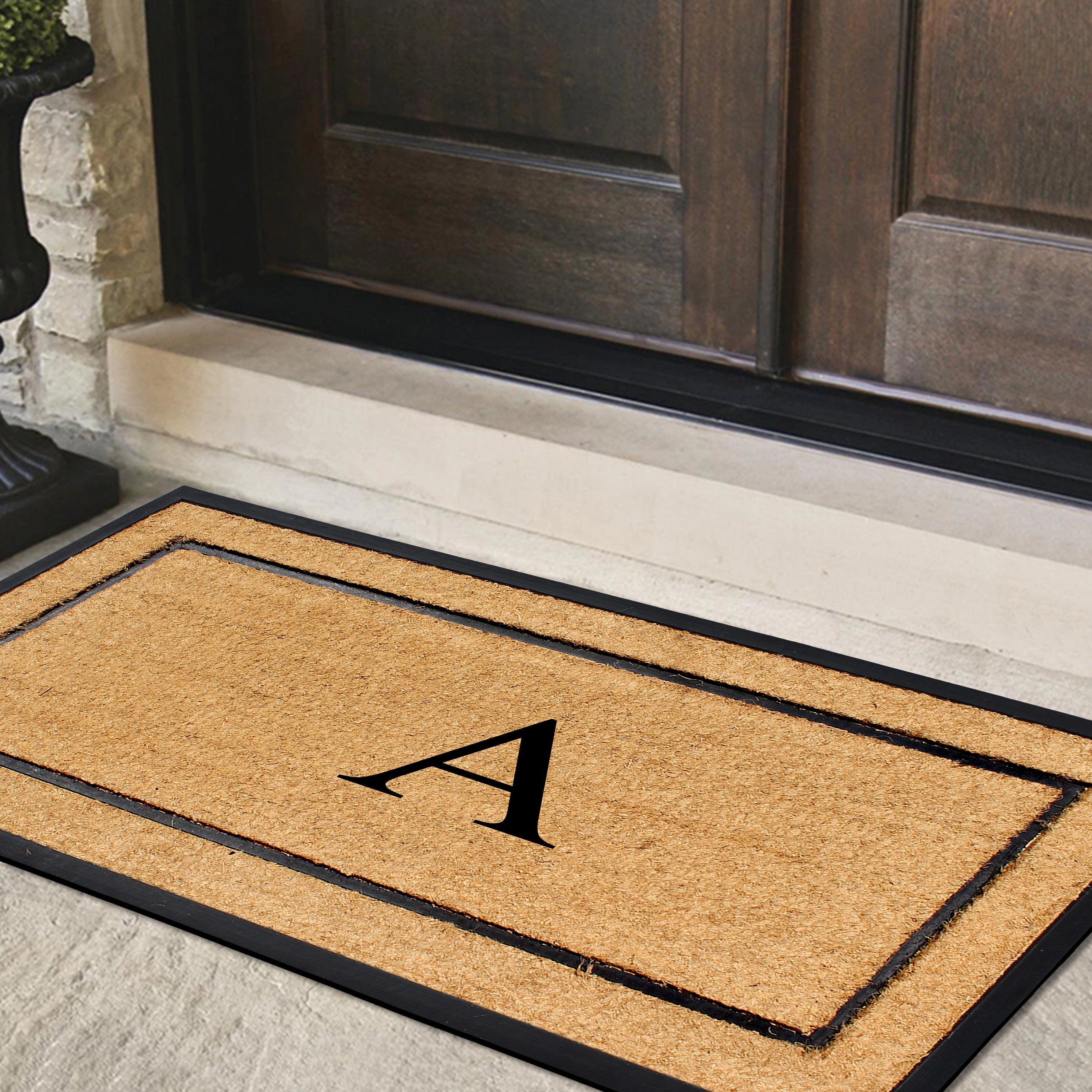 A1 Home Collections Rubber Doormat 30x60 Black Heavy Duty Welcome Mat Monogrammed Letter C