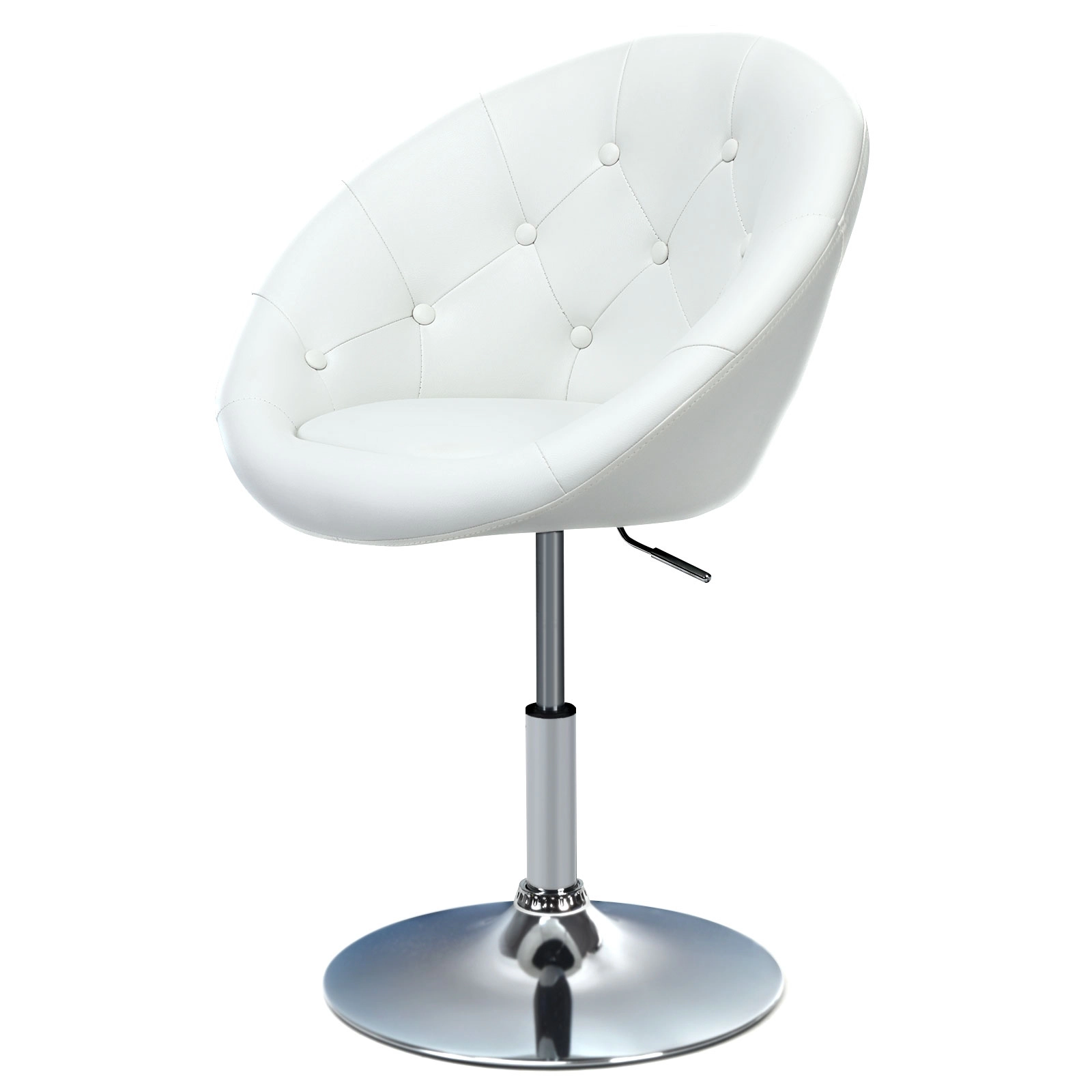SUGIFT Adjustable Height 330-lb Capacity White Tufted Round Back Swivel Accent Chair with Chrome Frame