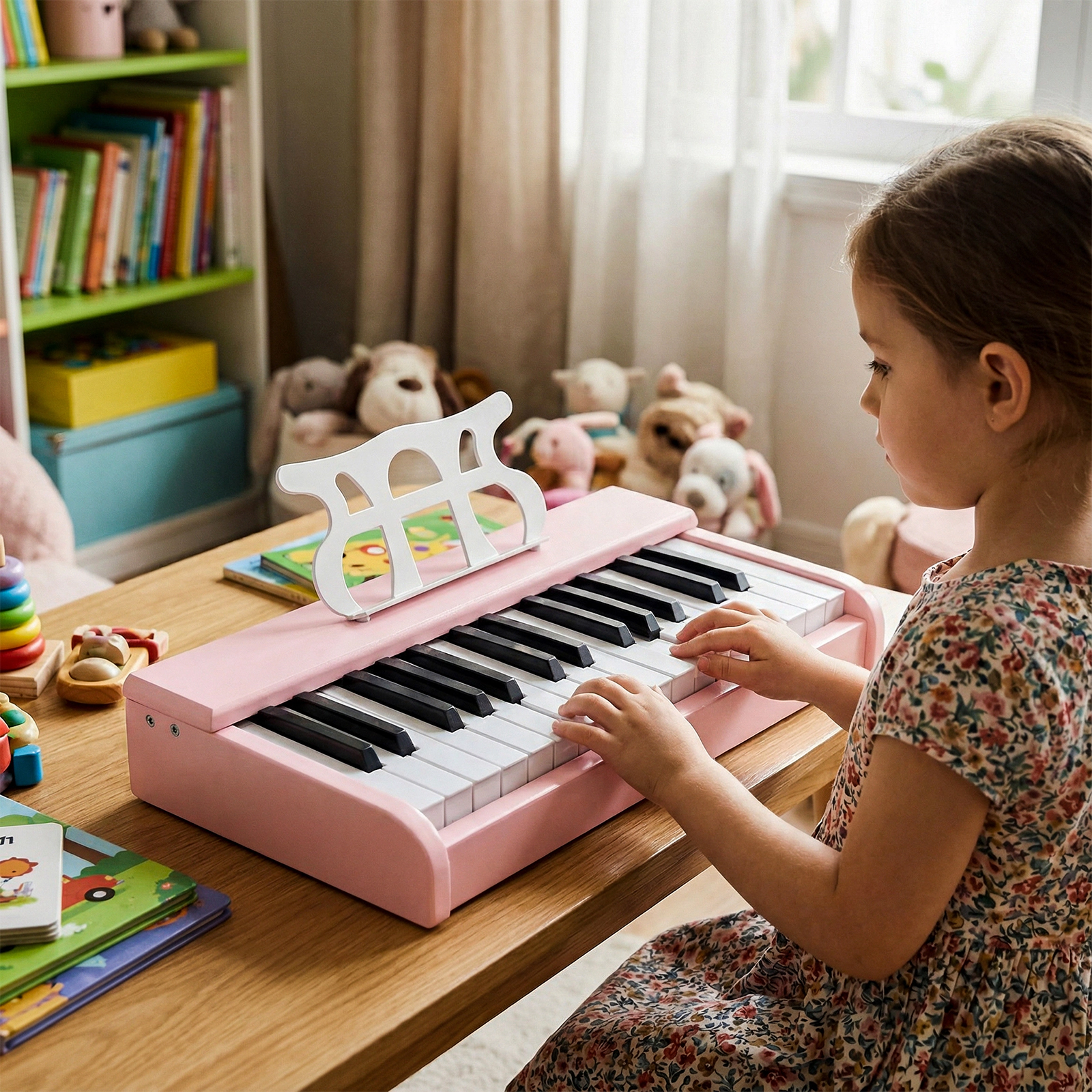 SUGIFT Pink 30-Key Kids Digital Piano Keyboard with Resonance Hole One-Key Start and Music Stand