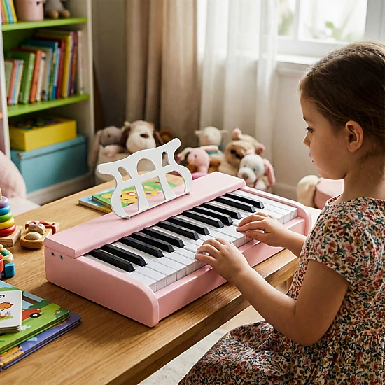 SUGIFT Pink 30-Key Kids Digital Piano Keyboard with Resonance Hole One-Key Start and Music Stand
