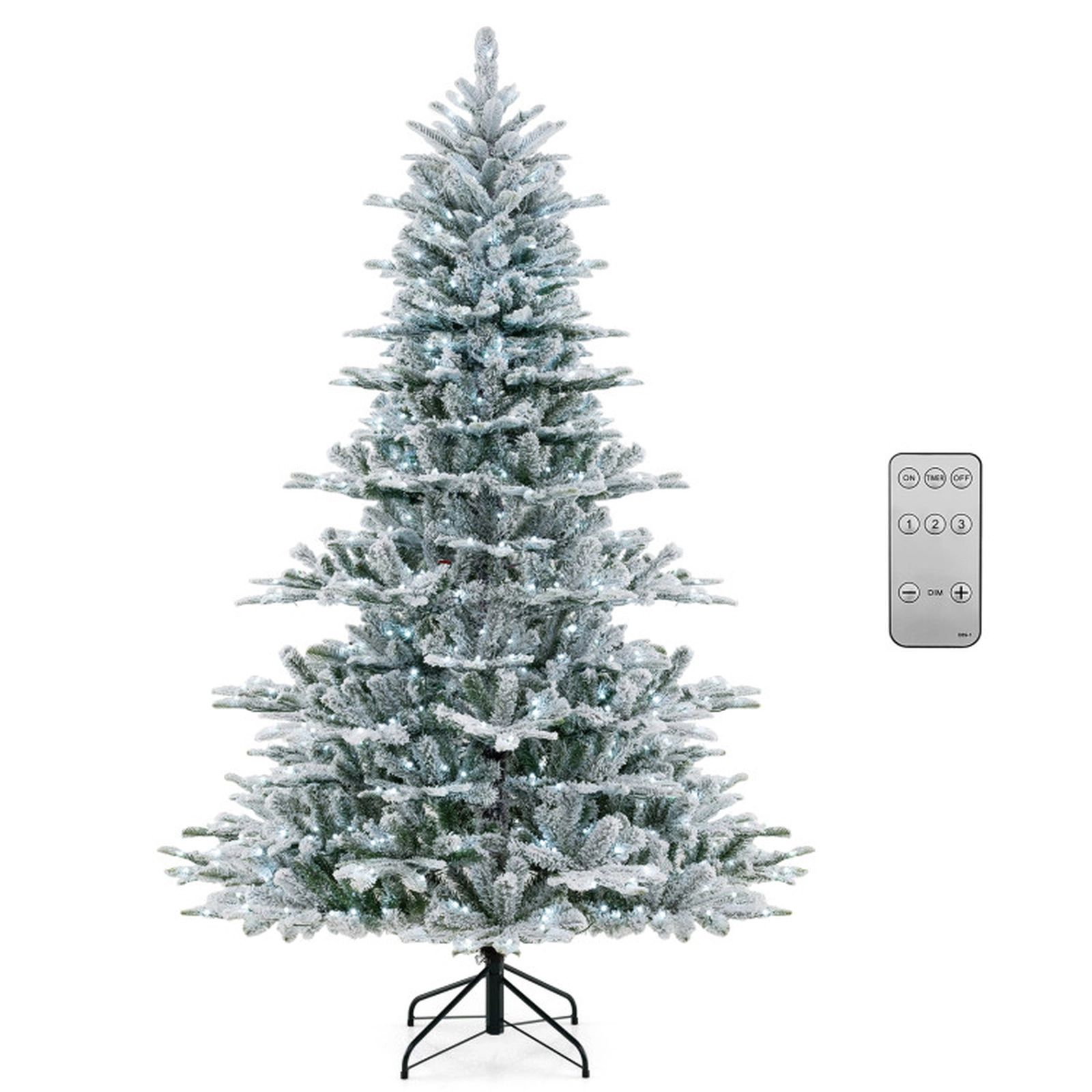 SUGIFT Snow Flocked Artificial Christmas Tree with Cool White LED Lights 7-ft Hinged Green+White