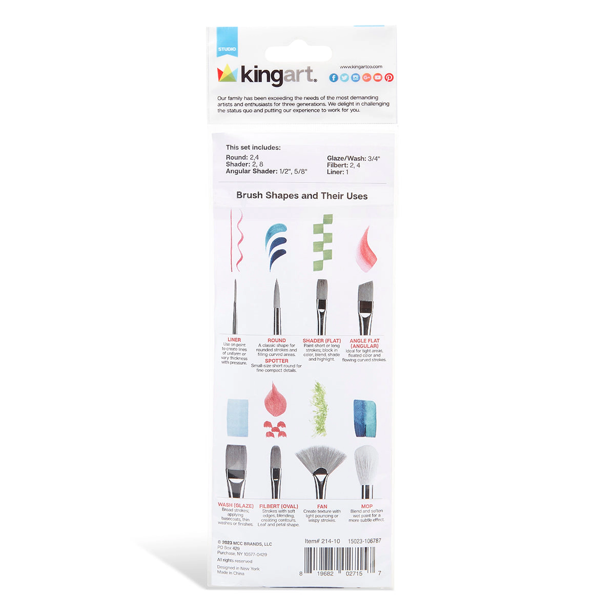 KINGART Studio White Nylon Brush Set - 10 pc Acrylic Watercolor Gouache Oil