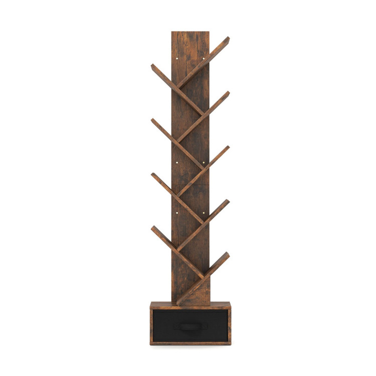 SUGIFT 10-Tier Tree Bookshelf with Drawer Freestanding Storage Bookcase 58.5-in Tall 100-lb Capacity Rustic Brown Black