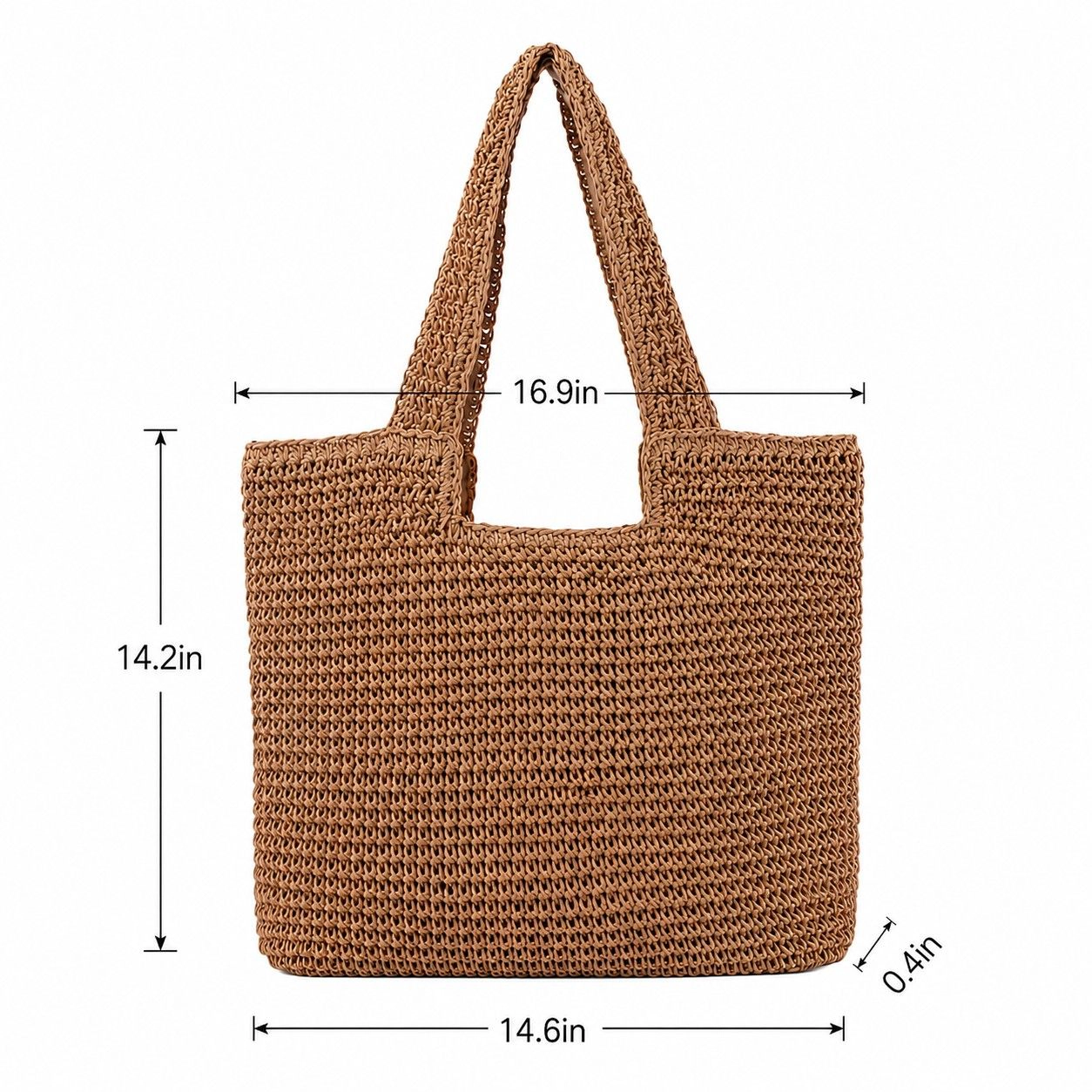 Alilang Women's Woven Crochet Tote Bag with Shoulder Straps Lightweight Knit Tote with Zipper Pocket, Khaki