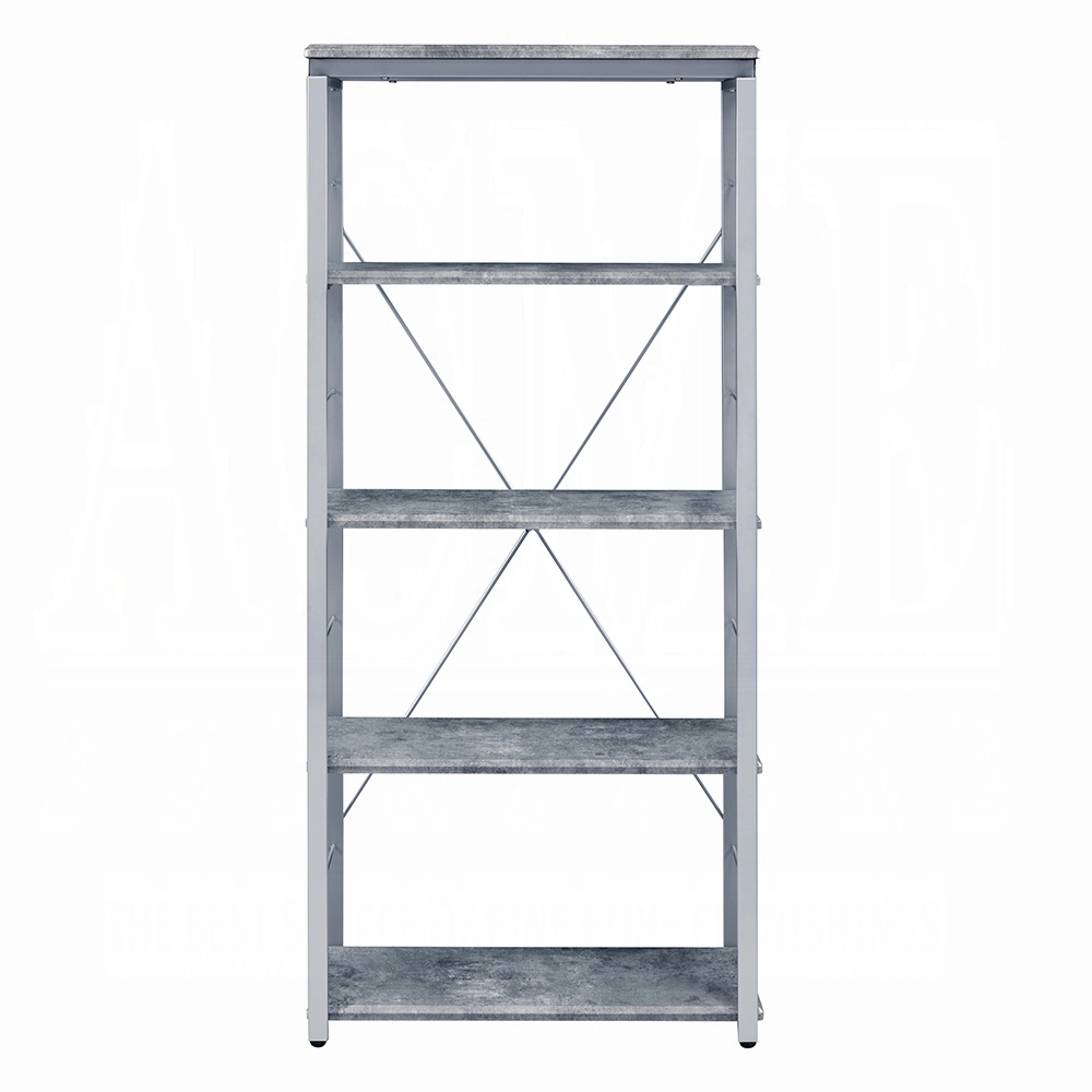 Flynama Single Piece Bookshelf Faux Concrete Silver Finish Wooden Storage Unit for Home