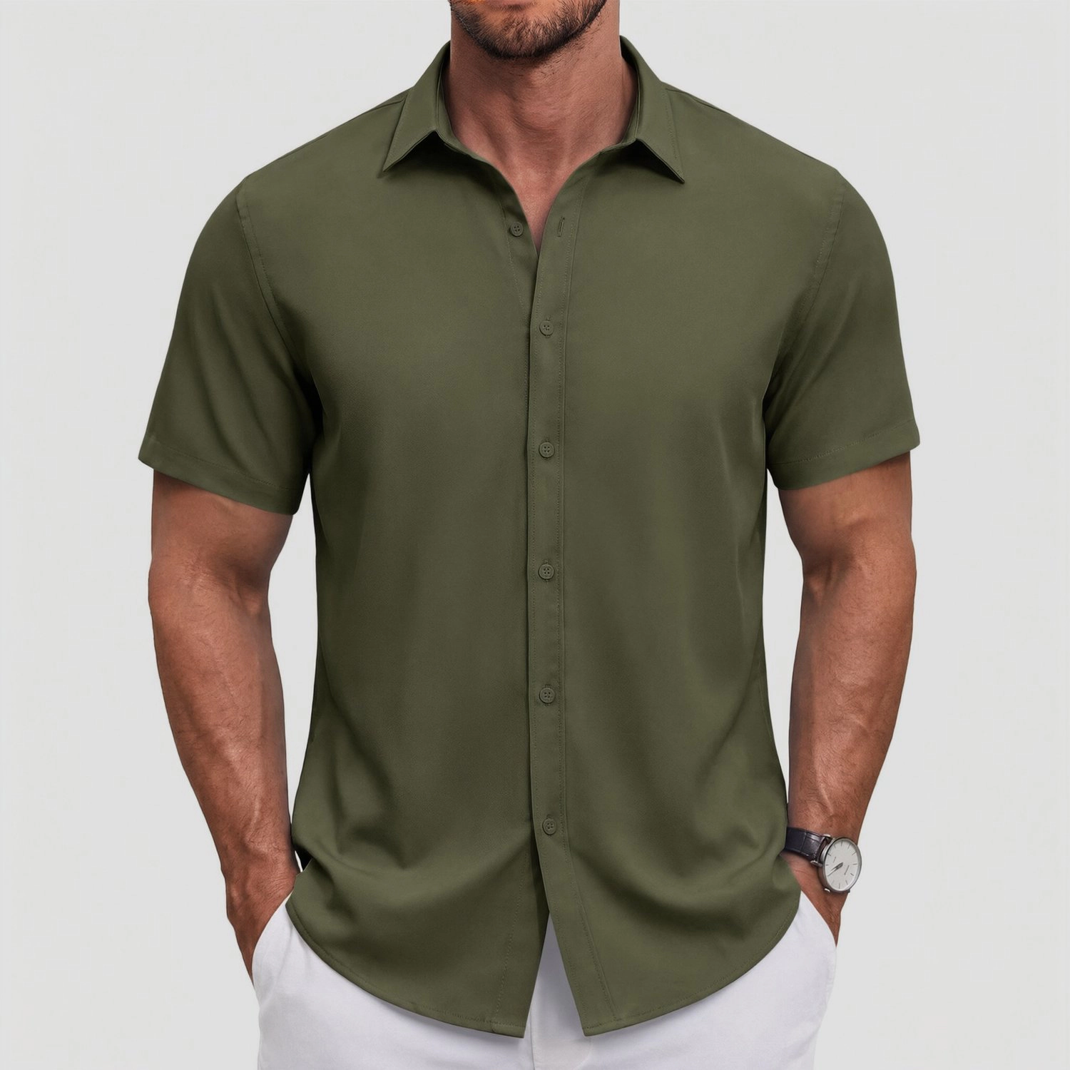 COOFANDY Mens Short Sleeve Button Down Shirts  Lapel Collar Casual Work Tops