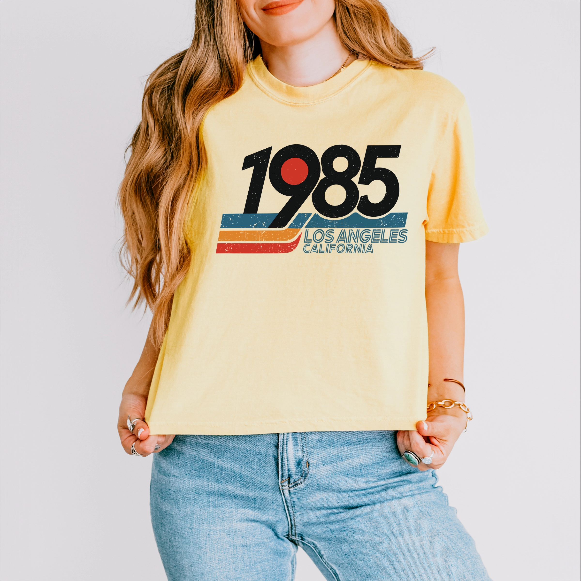 Simply Sage Market - Women's Boxy Crop Top Graphic T-Shirt Retro 1985 Los Angeles