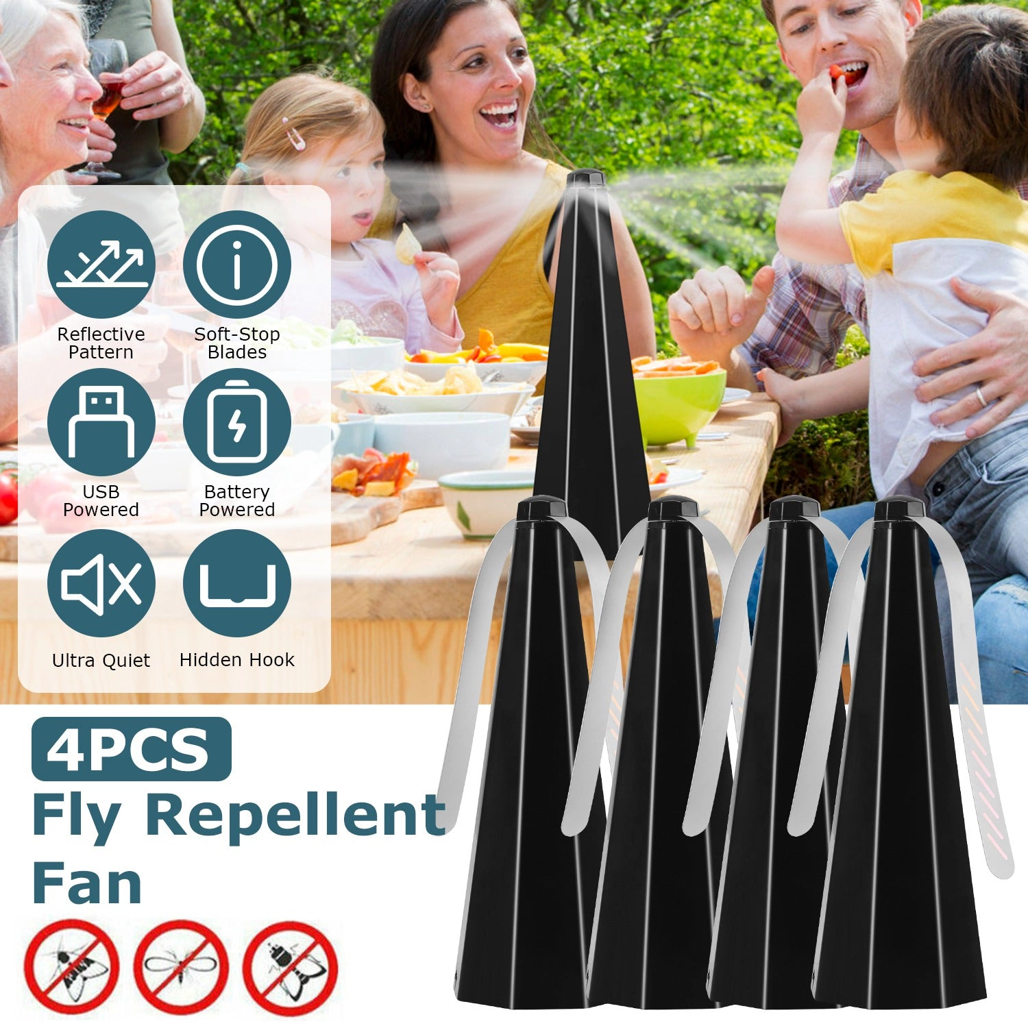 GBruno 4-Piece Holographic Fly Repellent Table Fans