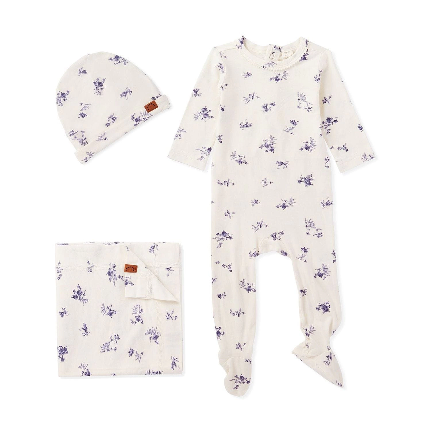 MeMoi 3 Piece Baby Girls Floral Toile Rayon Blend Footie Set