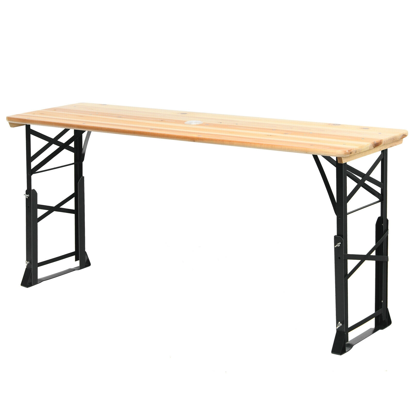 SUGIFT 66.5-in Natural Wood Folding Picnic Table with 2 Adjustable Heights and Umbrella Hole