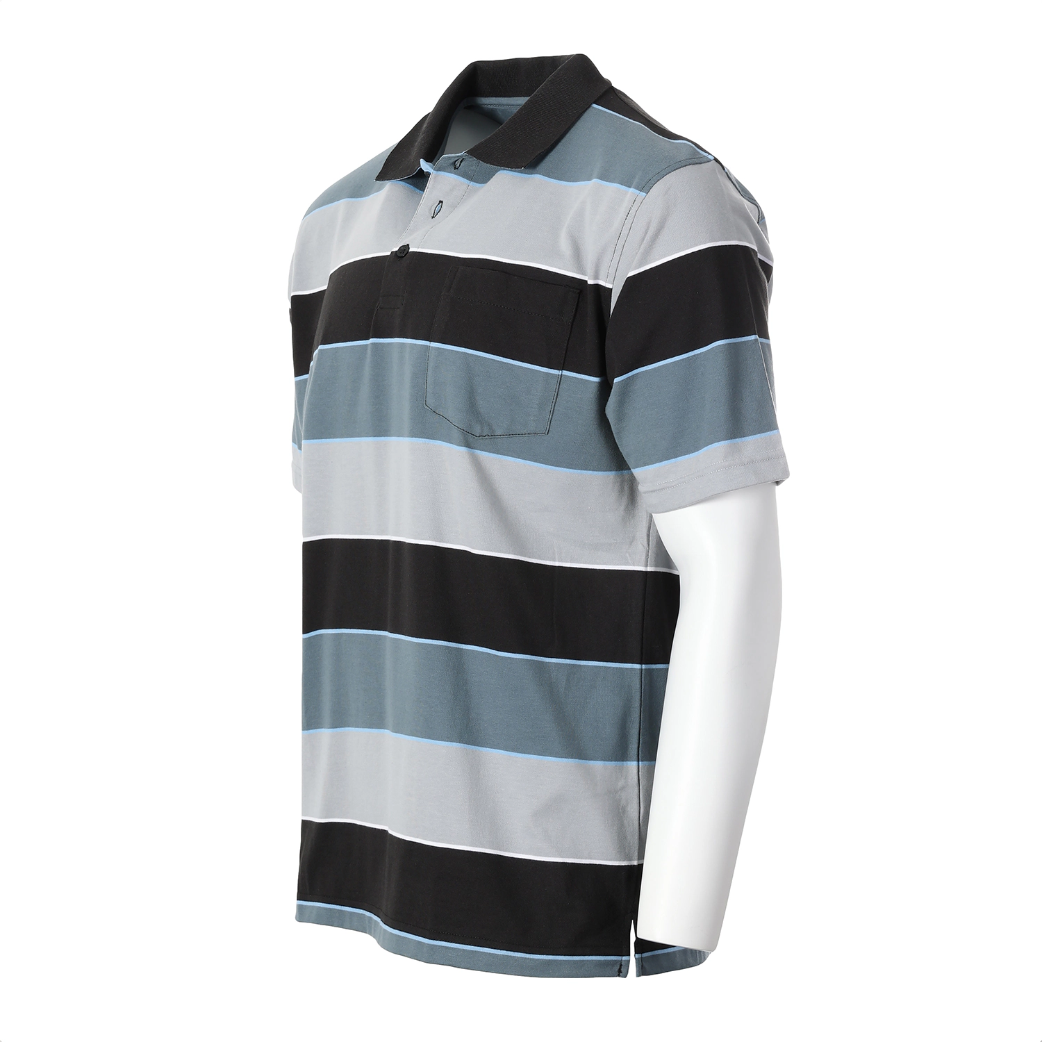 Gioberti Men's Slim Fit Wide Striped Polo Shirt With Pocket - Contrasting Collar Short Sleeve Yarn Dye