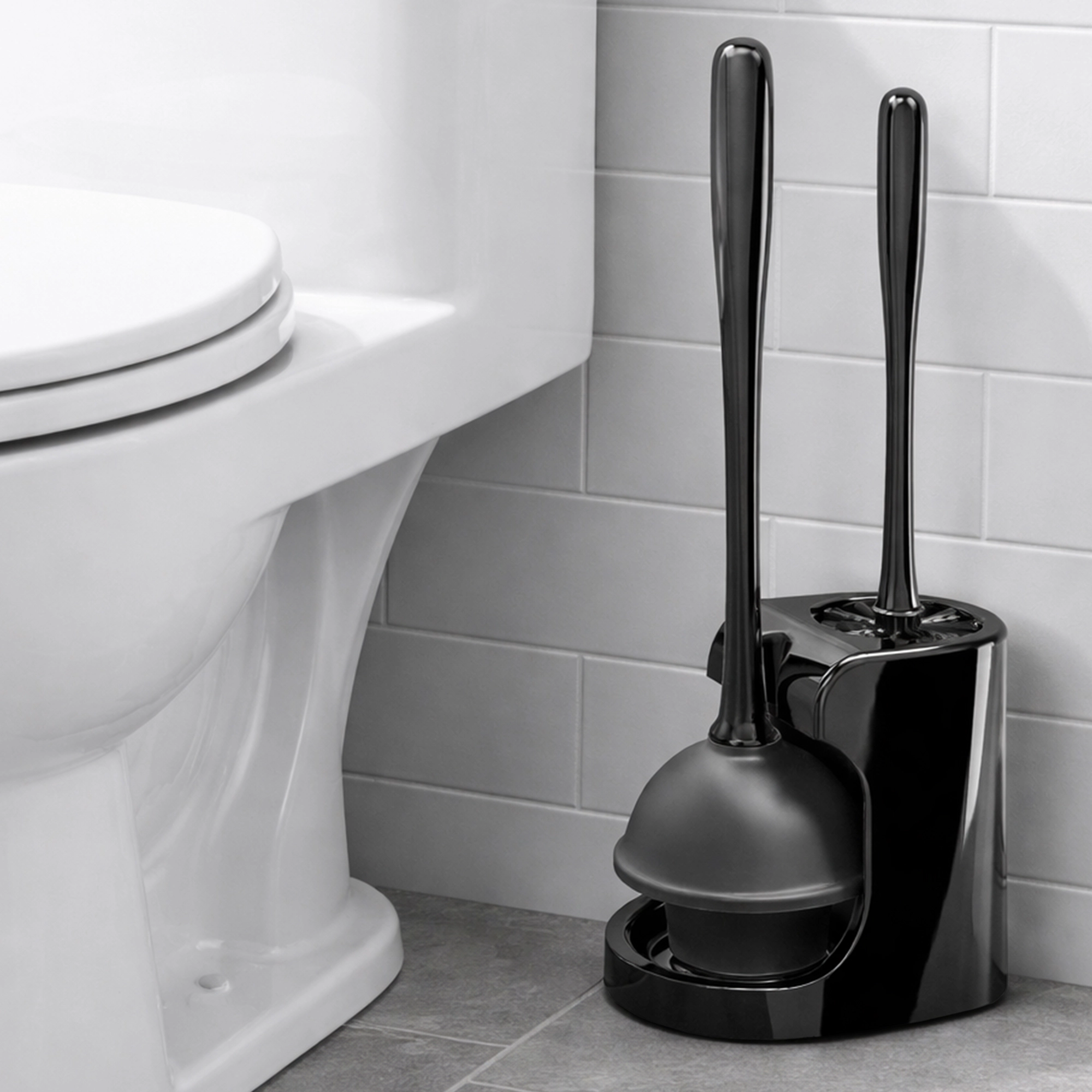 Cheer Collection Toilet Plunger and Bowl Brush Combo with Compact Storage Caddy