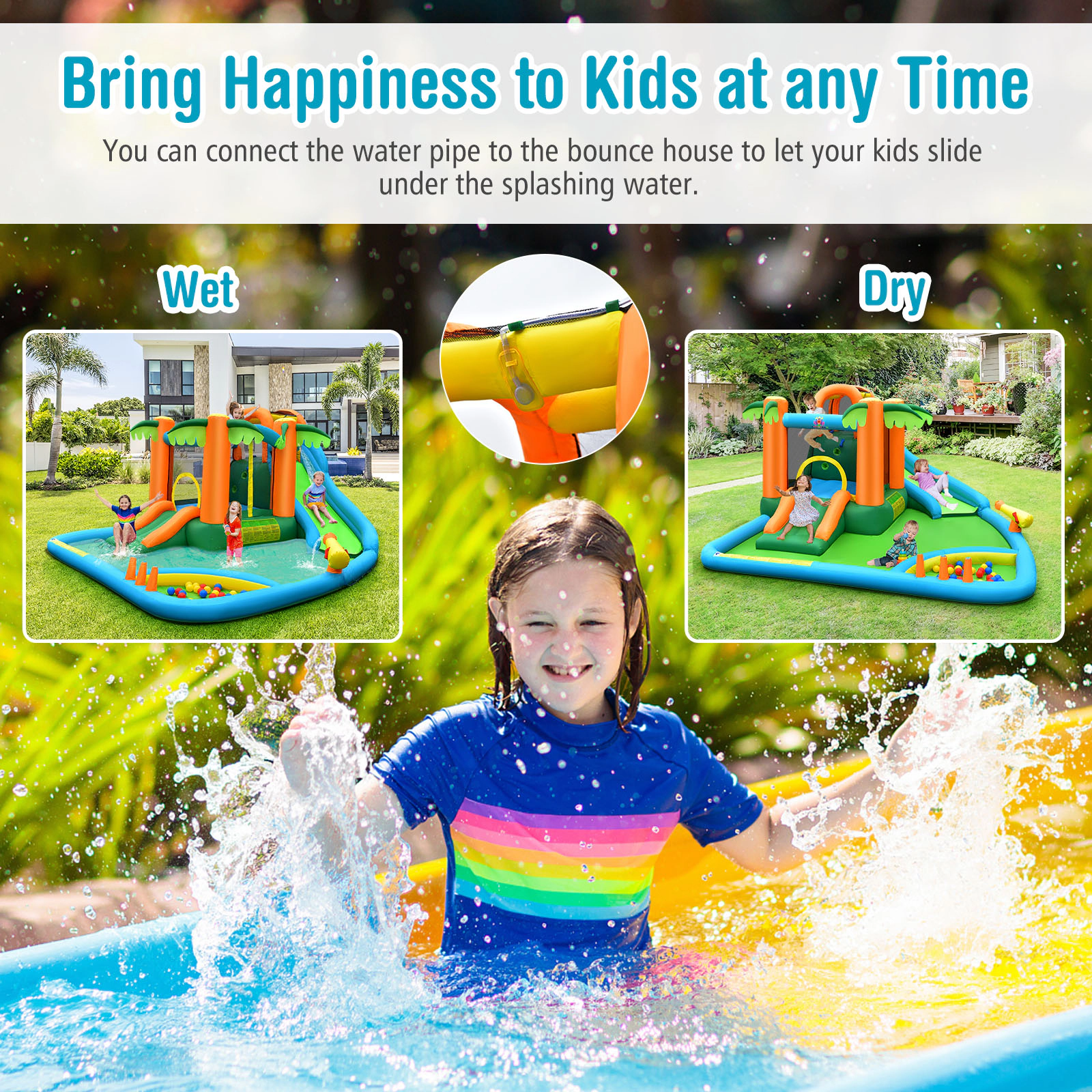 SUGIFT Inflatable Water Slide Park with Extended Slide Handrails Trampoline Splash Pool and Ocean Balls