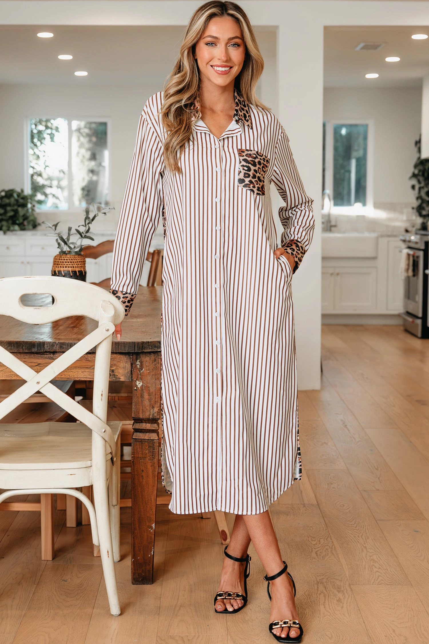 Threaded Pear Women's Caroline Contrast Patchwork Long Shirt Dress
