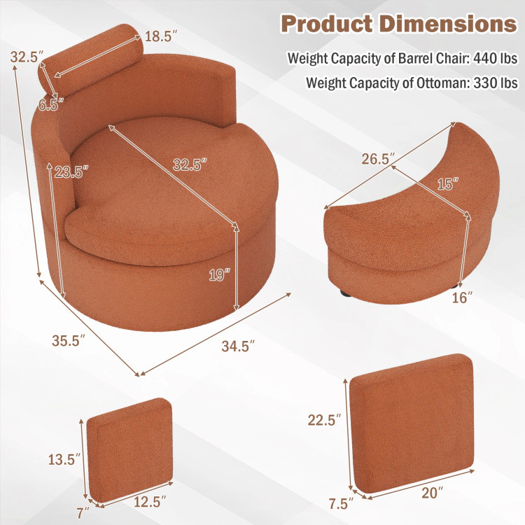 Hivvago 360 Degree Swivel Accent Chair With Half Moon Storage Ottoman