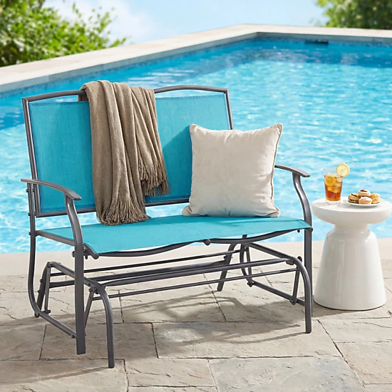 SUGIFT Turquoise 2-Person Steel Outdoor Patio Rocking Loveseat with Textilene Seat and Back